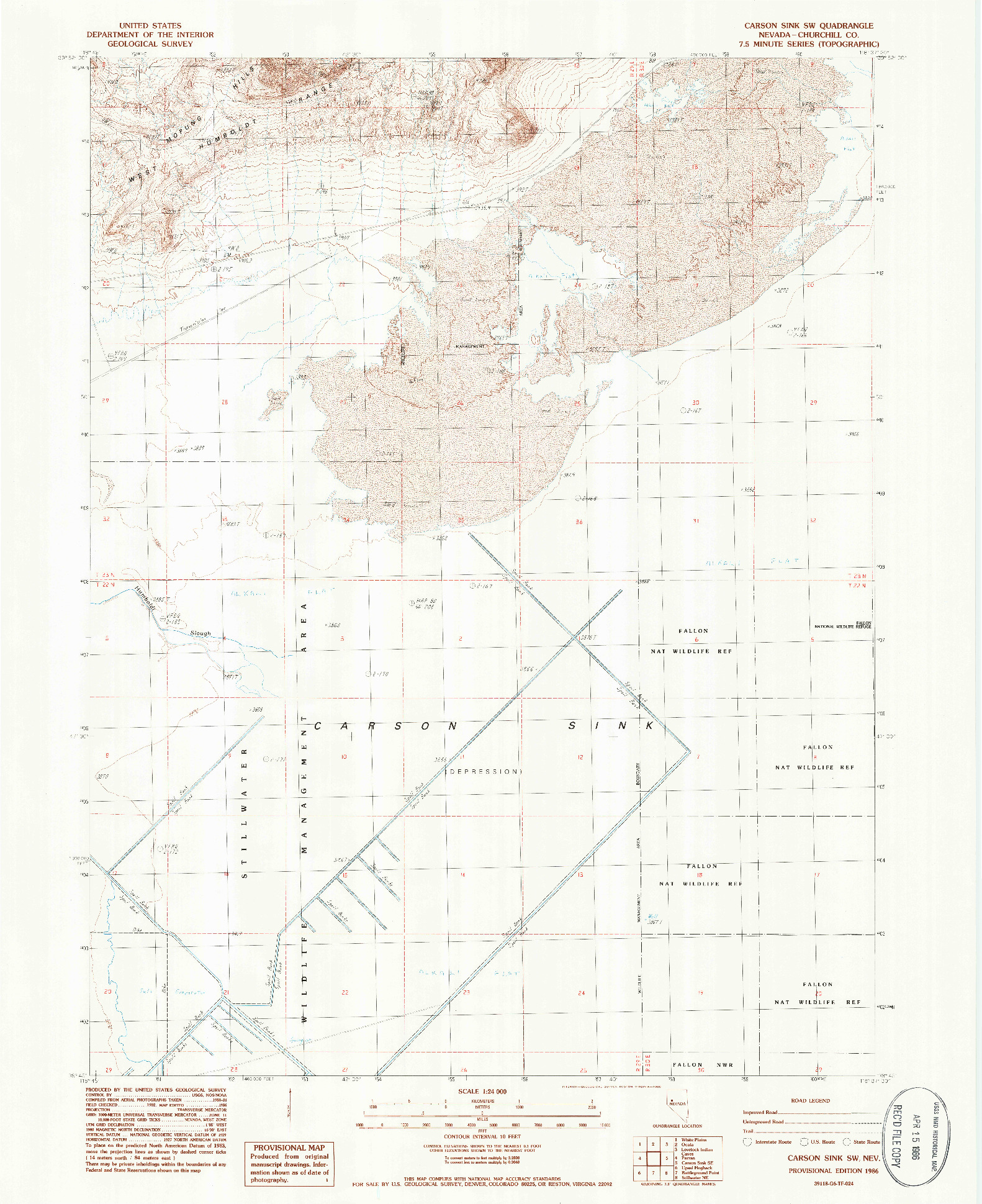 USGS 1:24000-SCALE QUADRANGLE FOR CARSON SINK SW, NV 1986