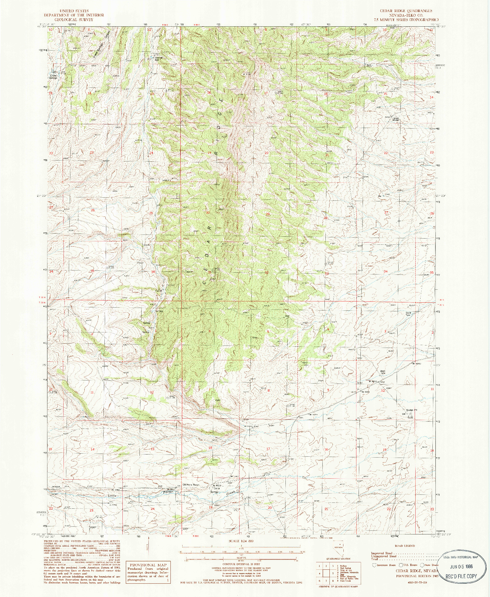 USGS 1:24000-SCALE QUADRANGLE FOR CEDAR RIDGE, NV 1985