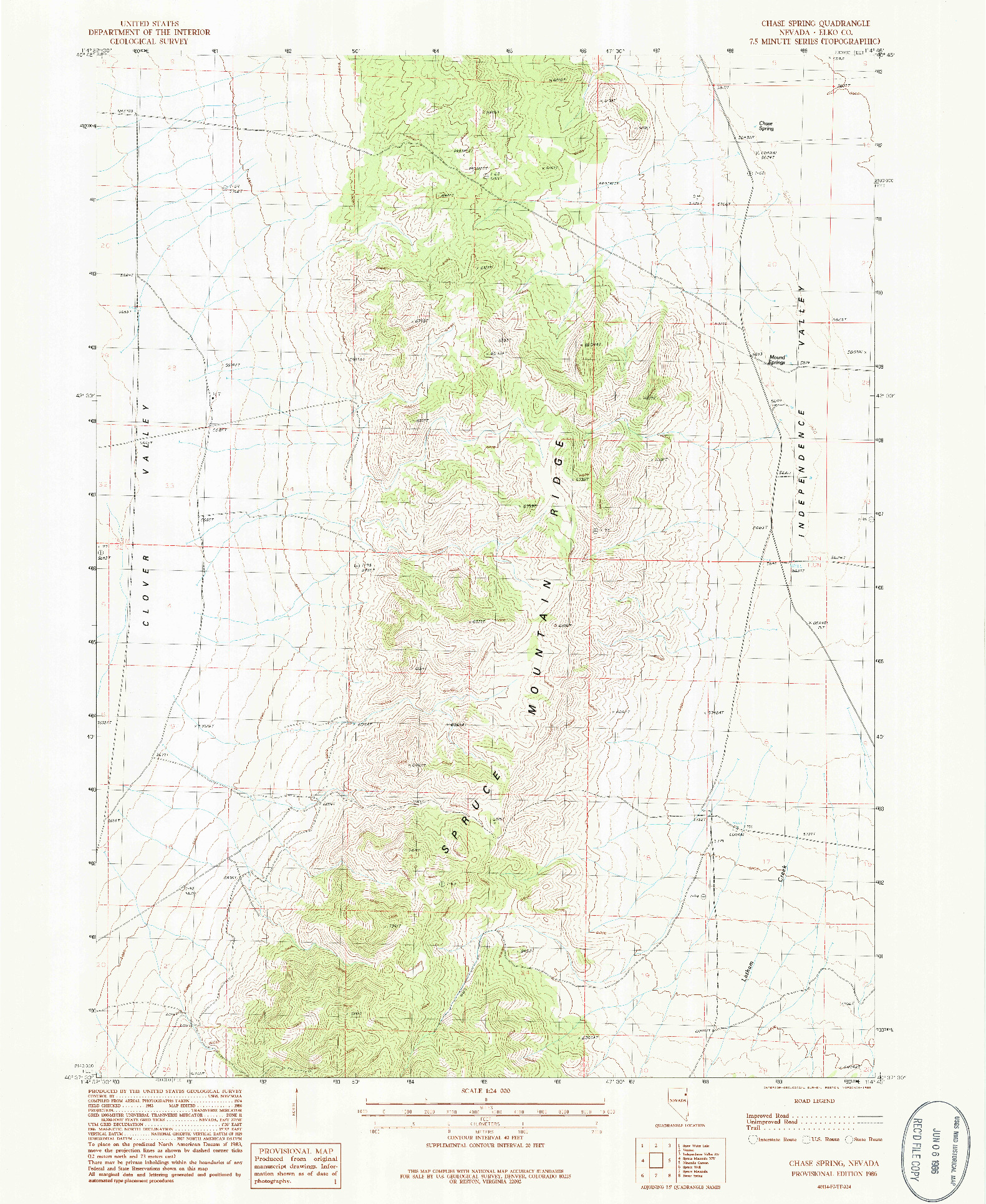 USGS 1:24000-SCALE QUADRANGLE FOR CHASE SPRING, NV 1986