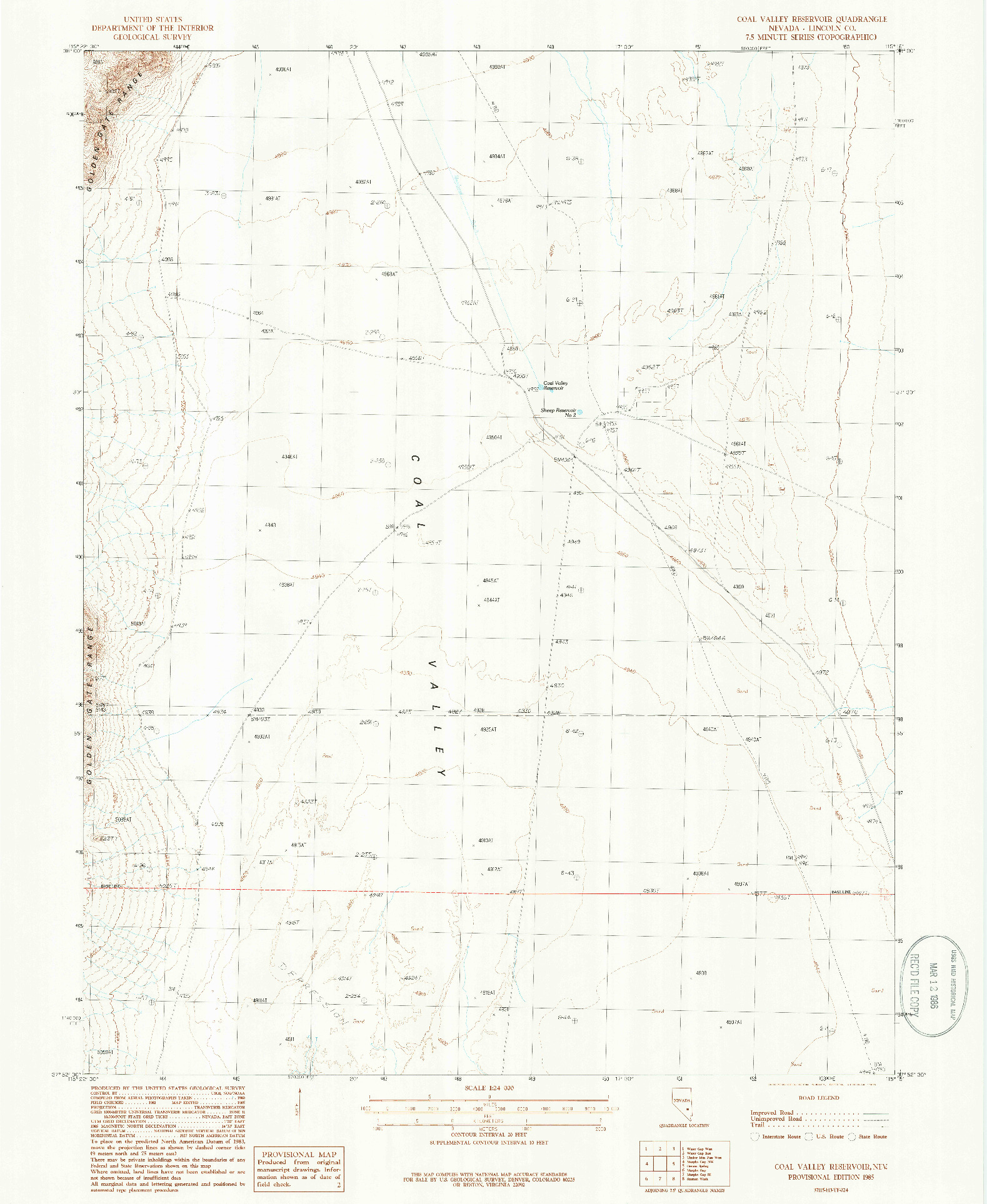 USGS 1:24000-SCALE QUADRANGLE FOR COAL VALLEY RESERVOIR, NV 1985