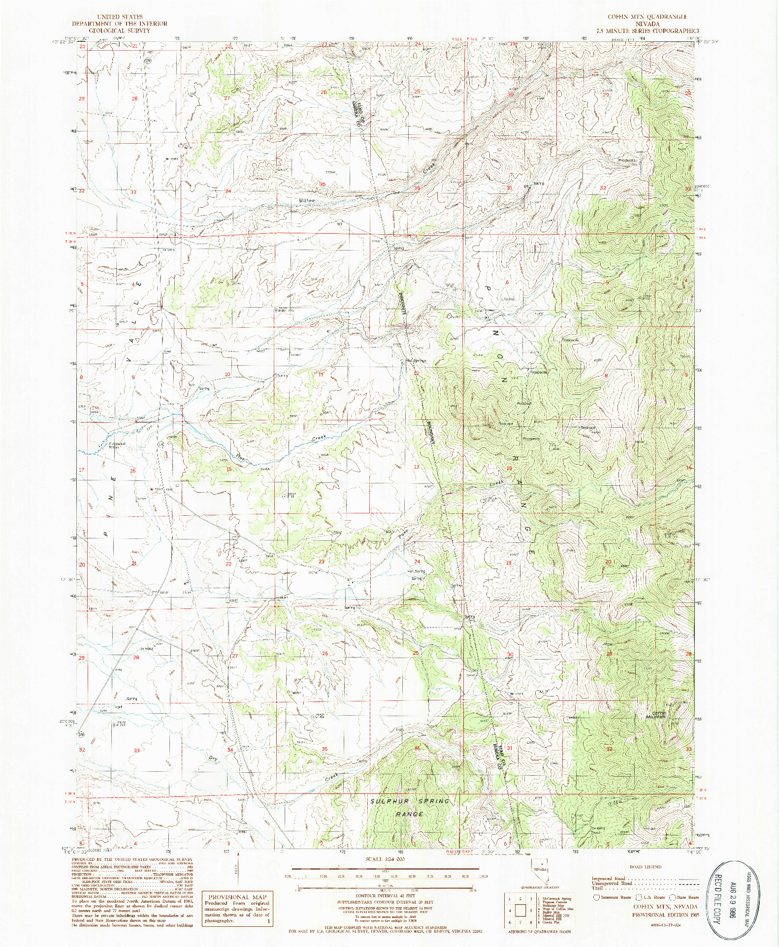 USGS 1:24000-SCALE QUADRANGLE FOR COFFIN MTN, NV 1985