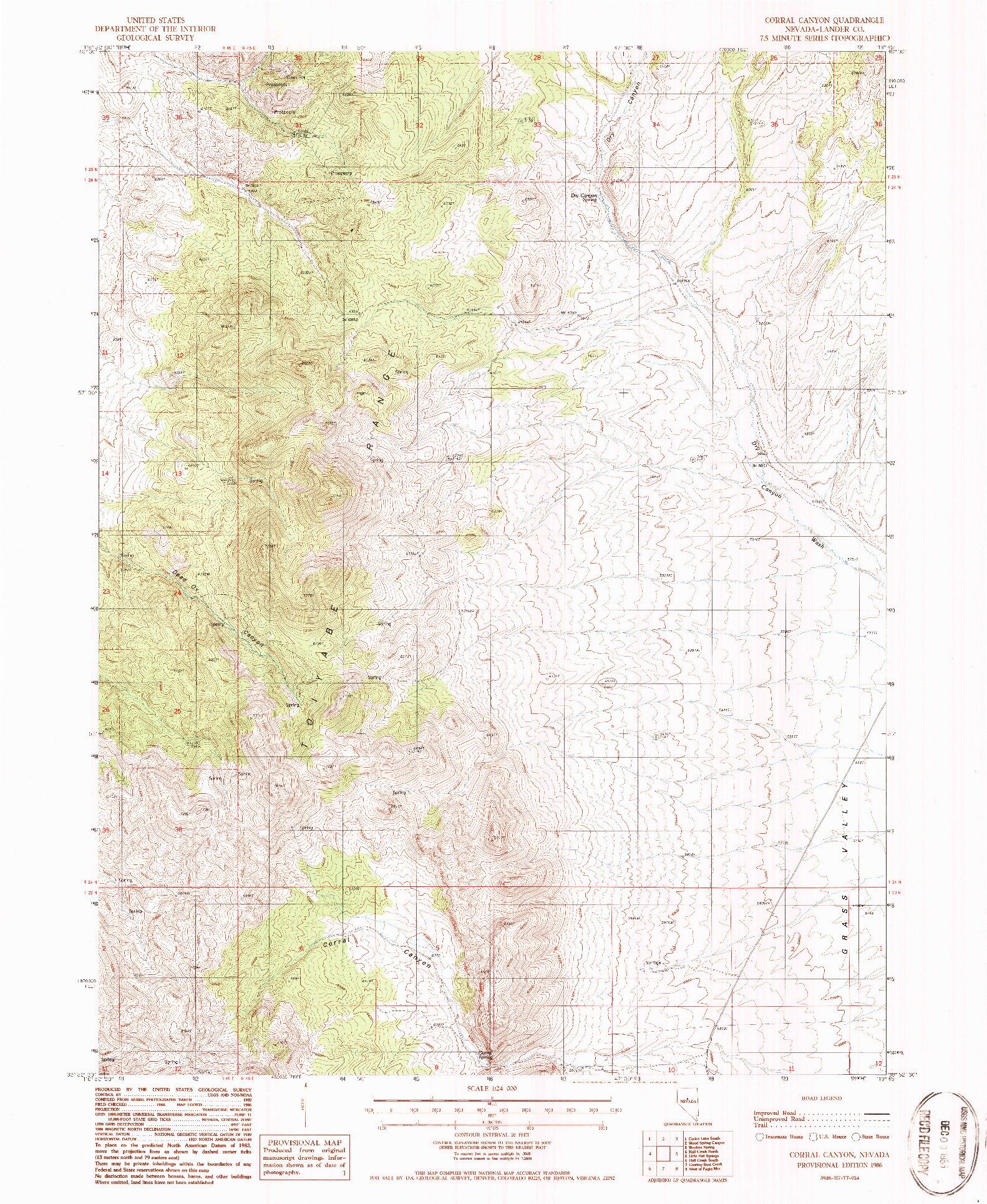 USGS 1:24000-SCALE QUADRANGLE FOR CORRAL CANYON, NV 1986