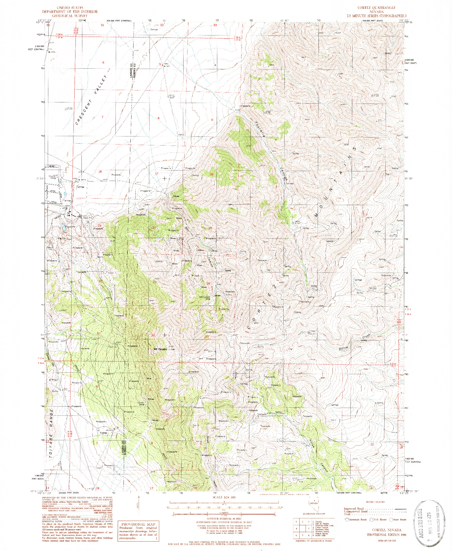 USGS 1:24000-SCALE QUADRANGLE FOR CORTEZ, NV 1986