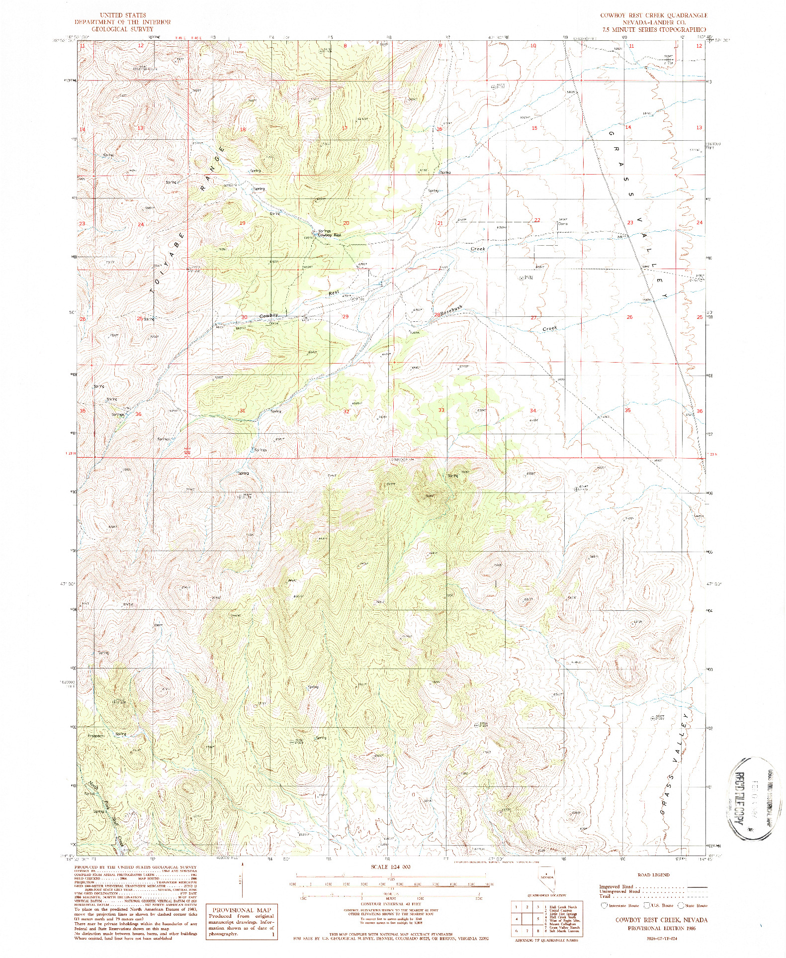 USGS 1:24000-SCALE QUADRANGLE FOR COWBOY REST CREEK, NV 1986