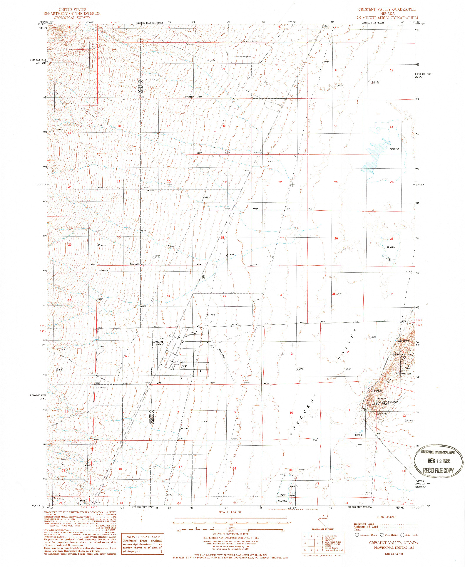 USGS 1:24000-SCALE QUADRANGLE FOR CRESCENT VALLEY, NV 1985