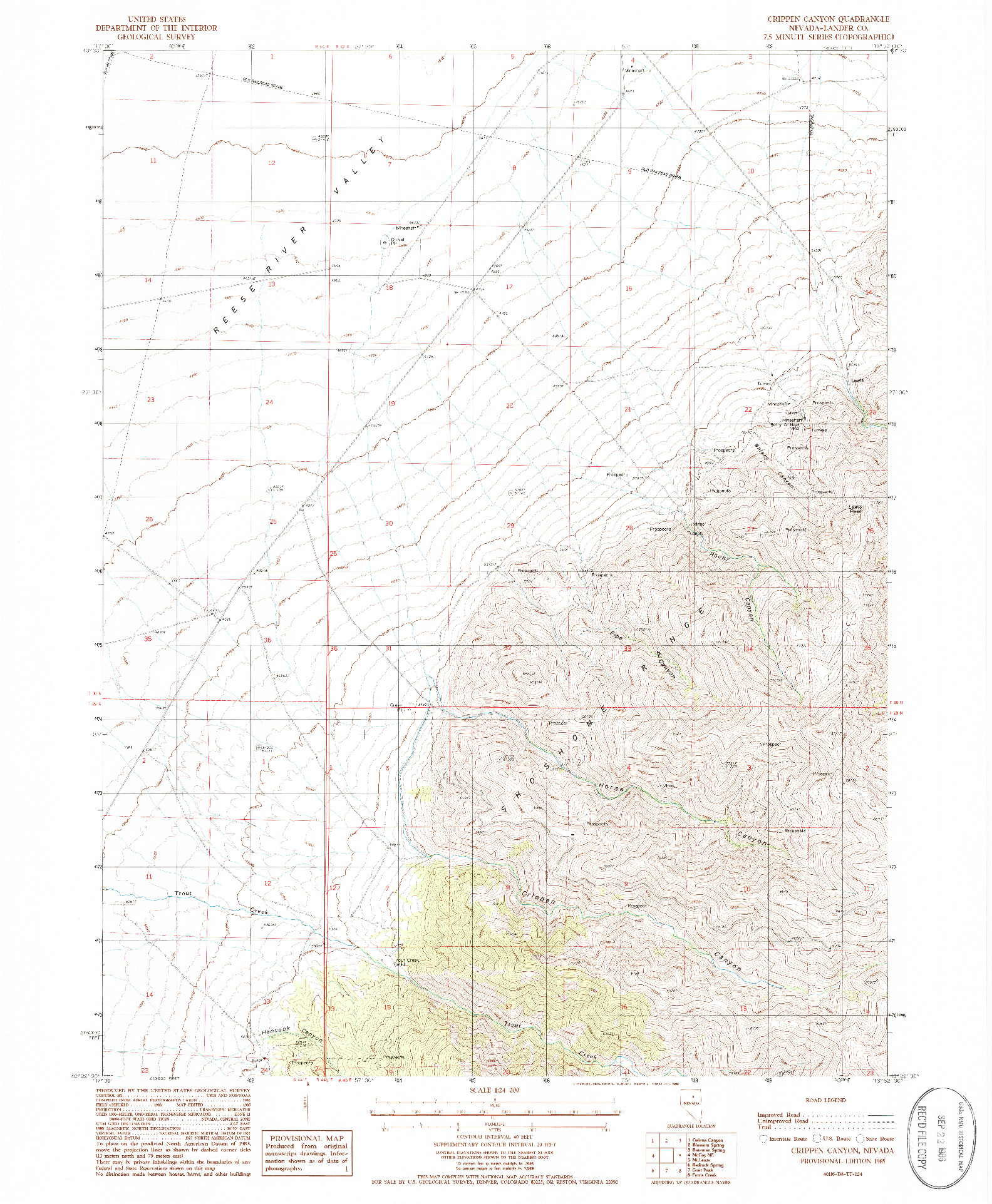 USGS 1:24000-SCALE QUADRANGLE FOR CRIPPEN CANYON, NV 1985