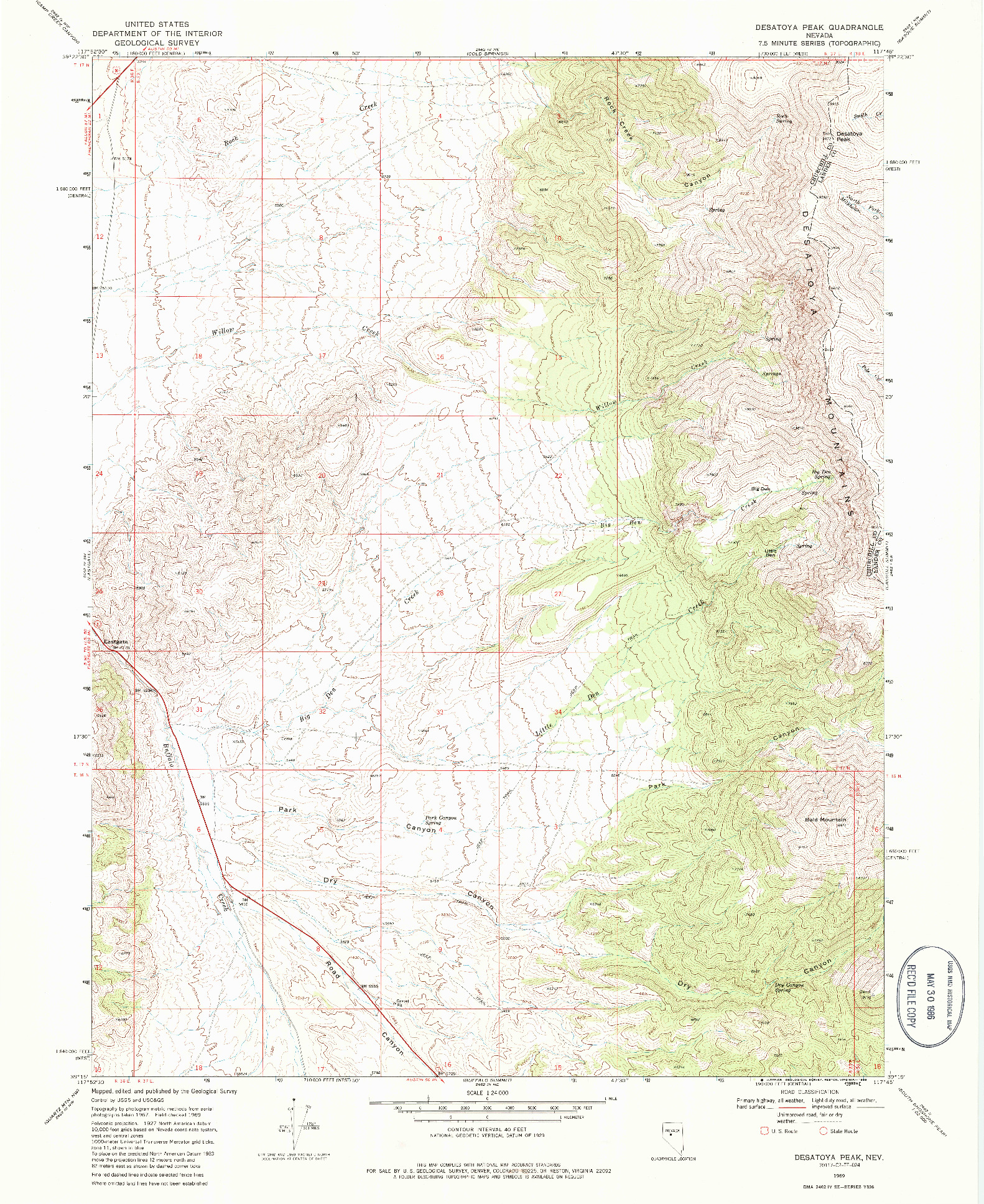 USGS 1:24000-SCALE QUADRANGLE FOR DESATOYA PEAK, NV 1969