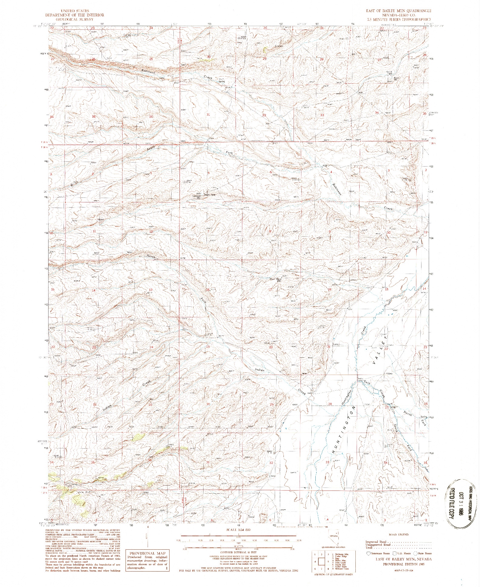 USGS 1:24000-SCALE QUADRANGLE FOR EAST OF BAILEY MTN, NV 1985