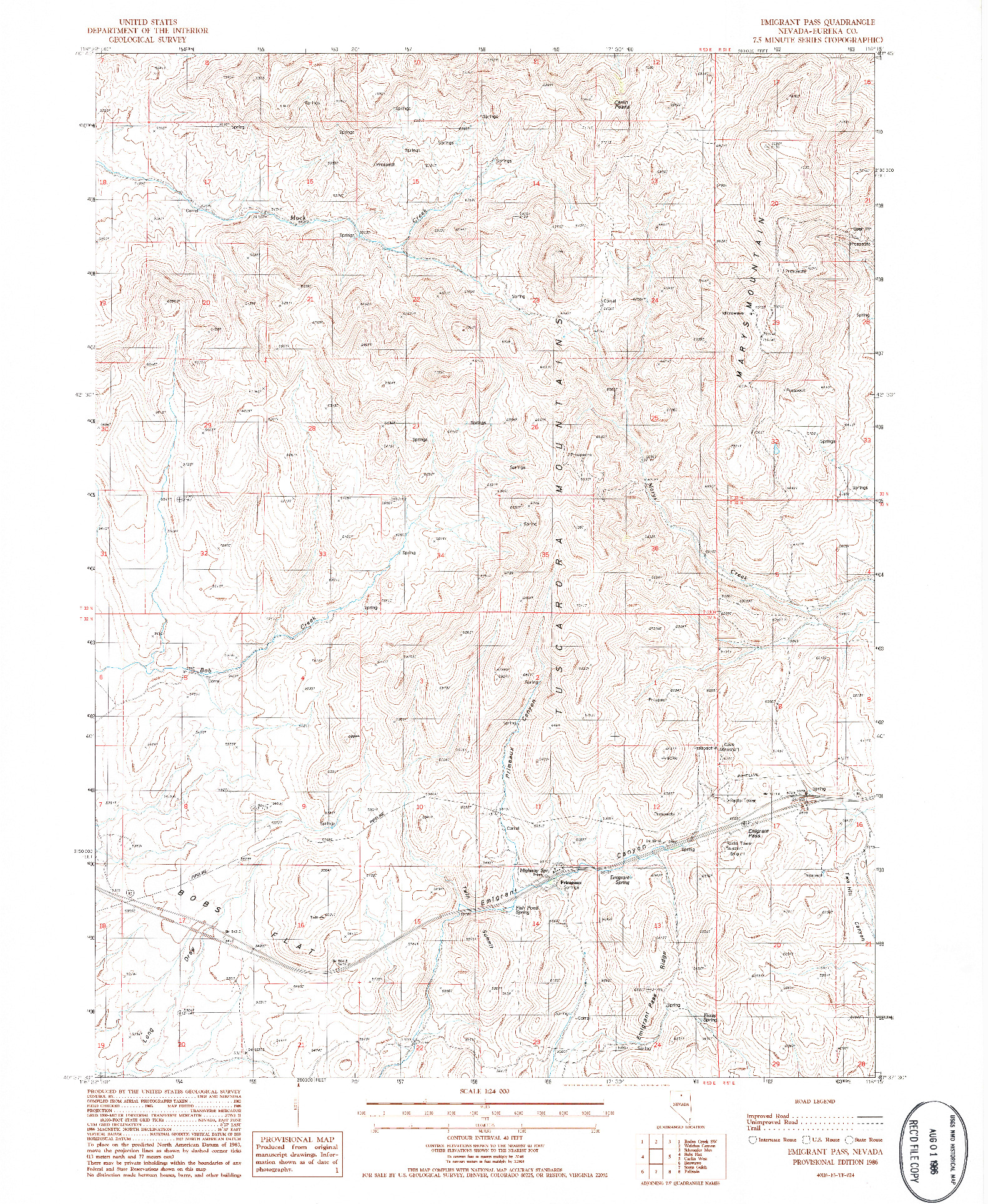 USGS 1:24000-SCALE QUADRANGLE FOR EMIGRANT PASS, NV 1986