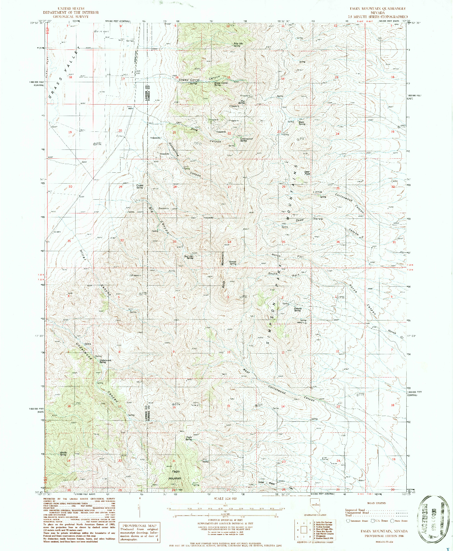 USGS 1:24000-SCALE QUADRANGLE FOR FAGIN MOUNTAIN, NV 1986