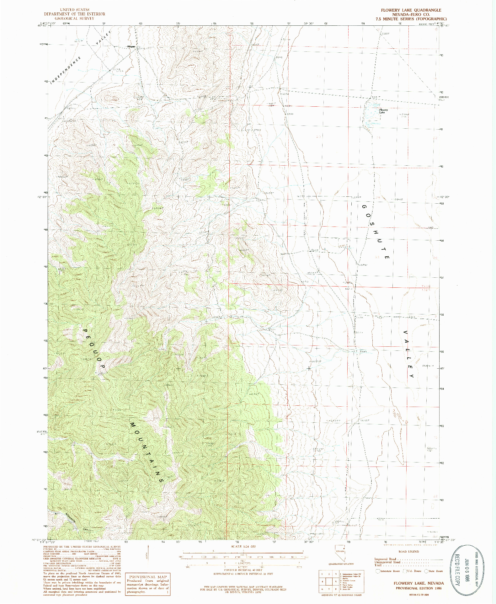 USGS 1:24000-SCALE QUADRANGLE FOR FLOWERY LAKE, NV 1986