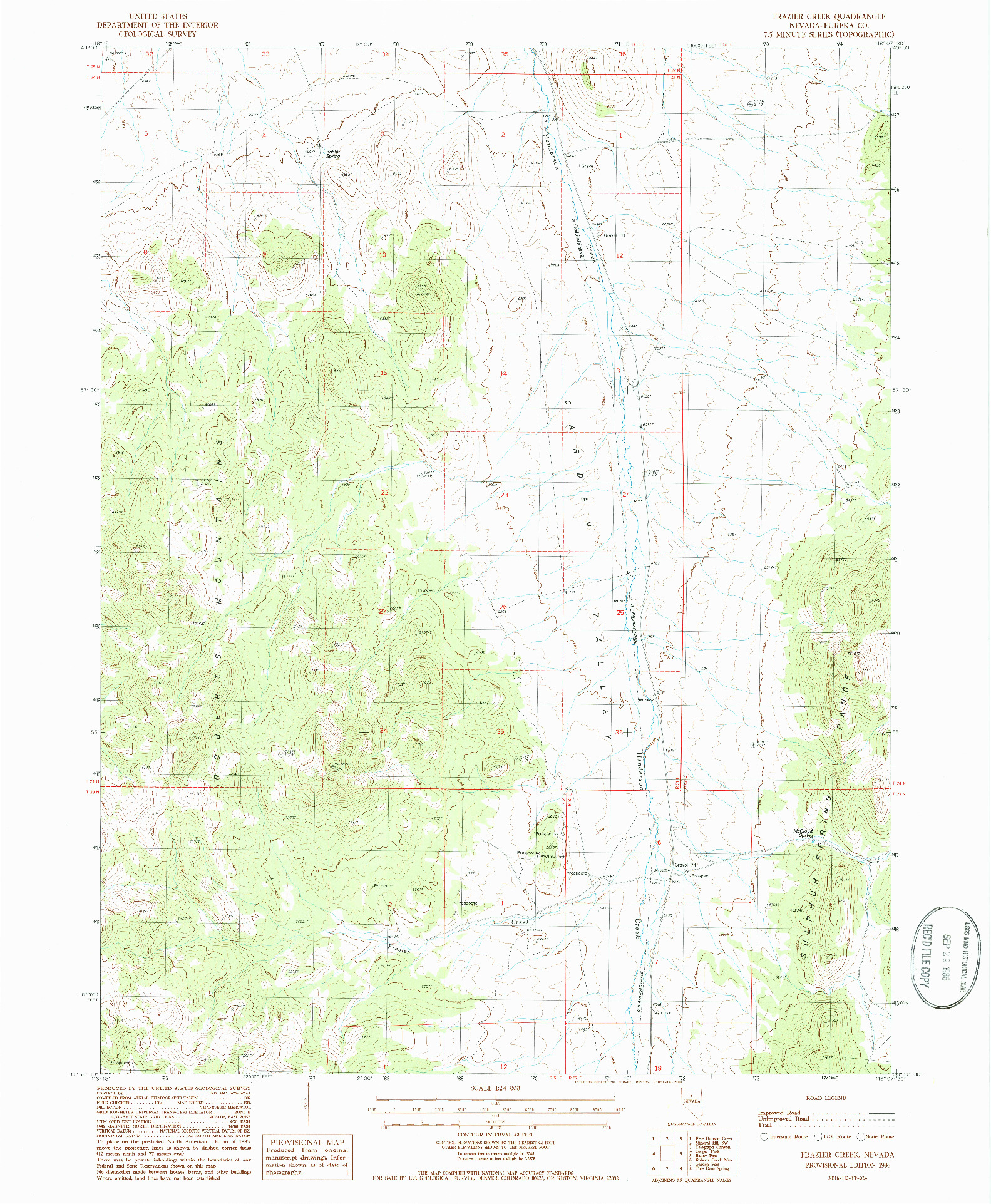 USGS 1:24000-SCALE QUADRANGLE FOR FRAZIER CREEK, NV 1986