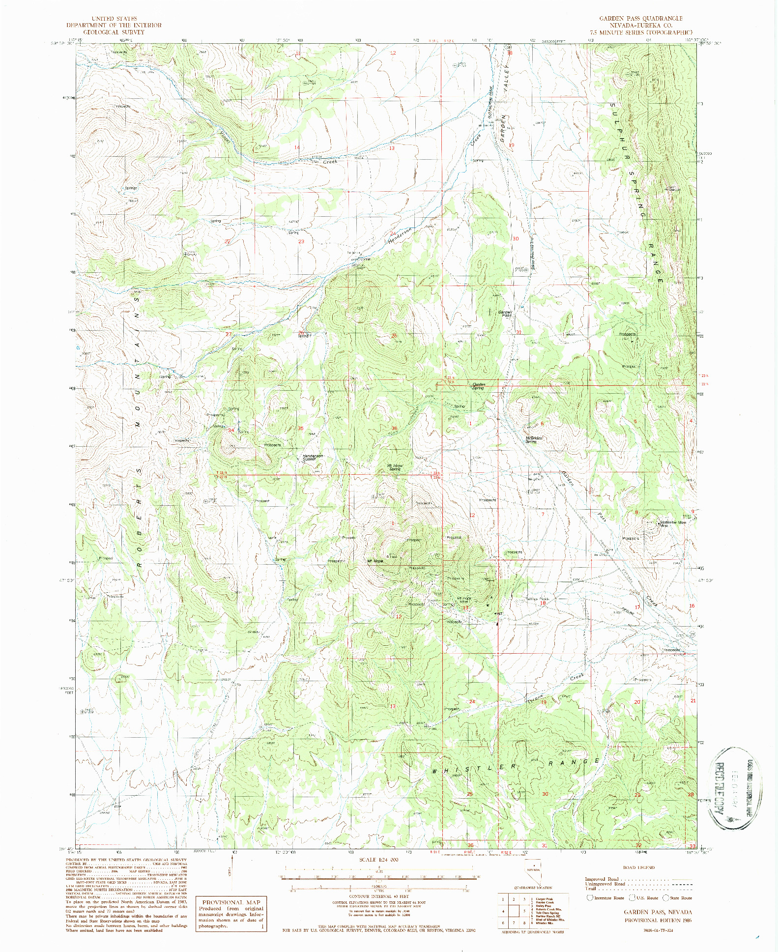 USGS 1:24000-SCALE QUADRANGLE FOR GARDEN PASS, NV 1986