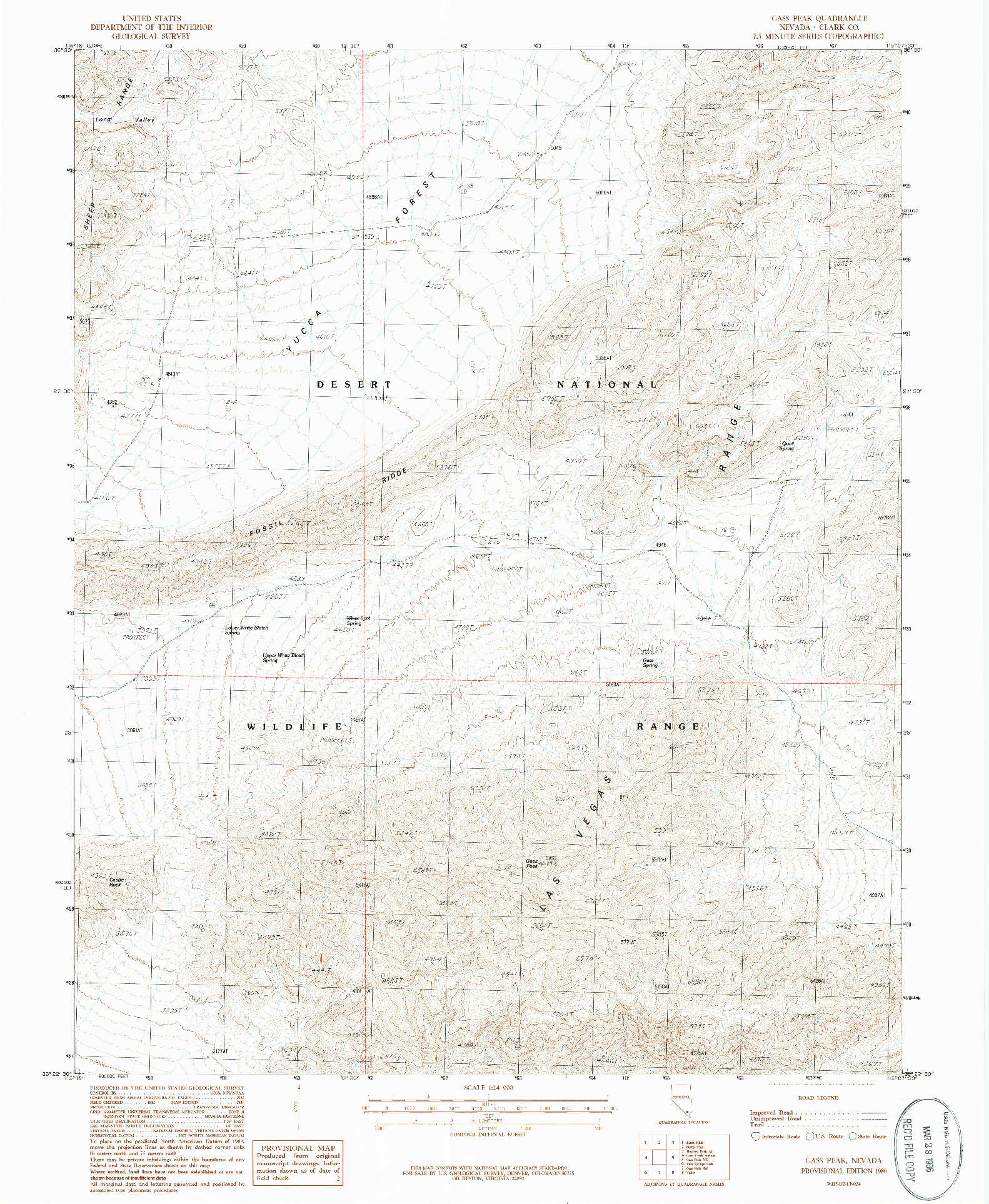 USGS 1:24000-SCALE QUADRANGLE FOR GASS PEAK, NV 1986