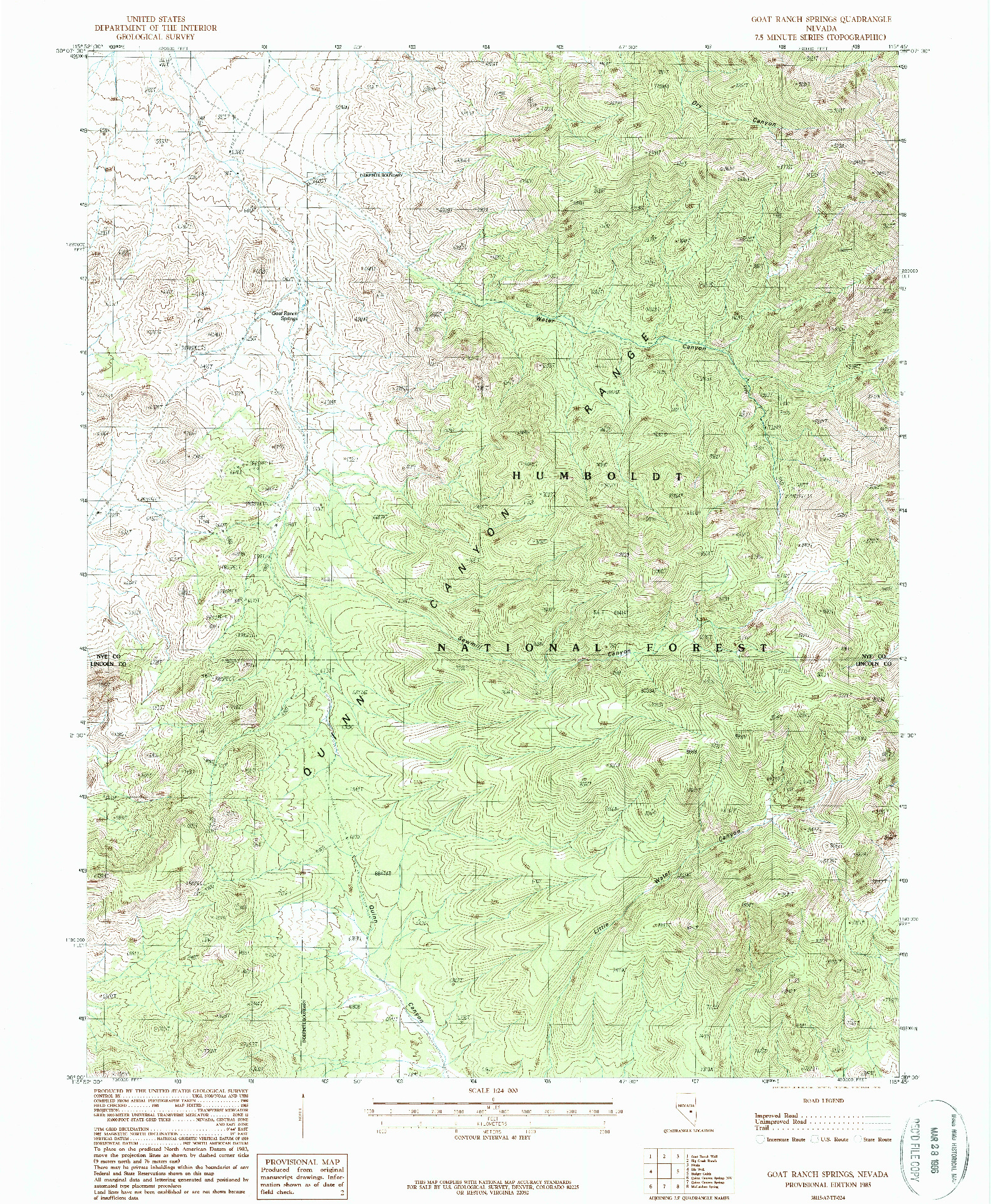 USGS 1:24000-SCALE QUADRANGLE FOR GOAT RANCH SPRINGS, NV 1985