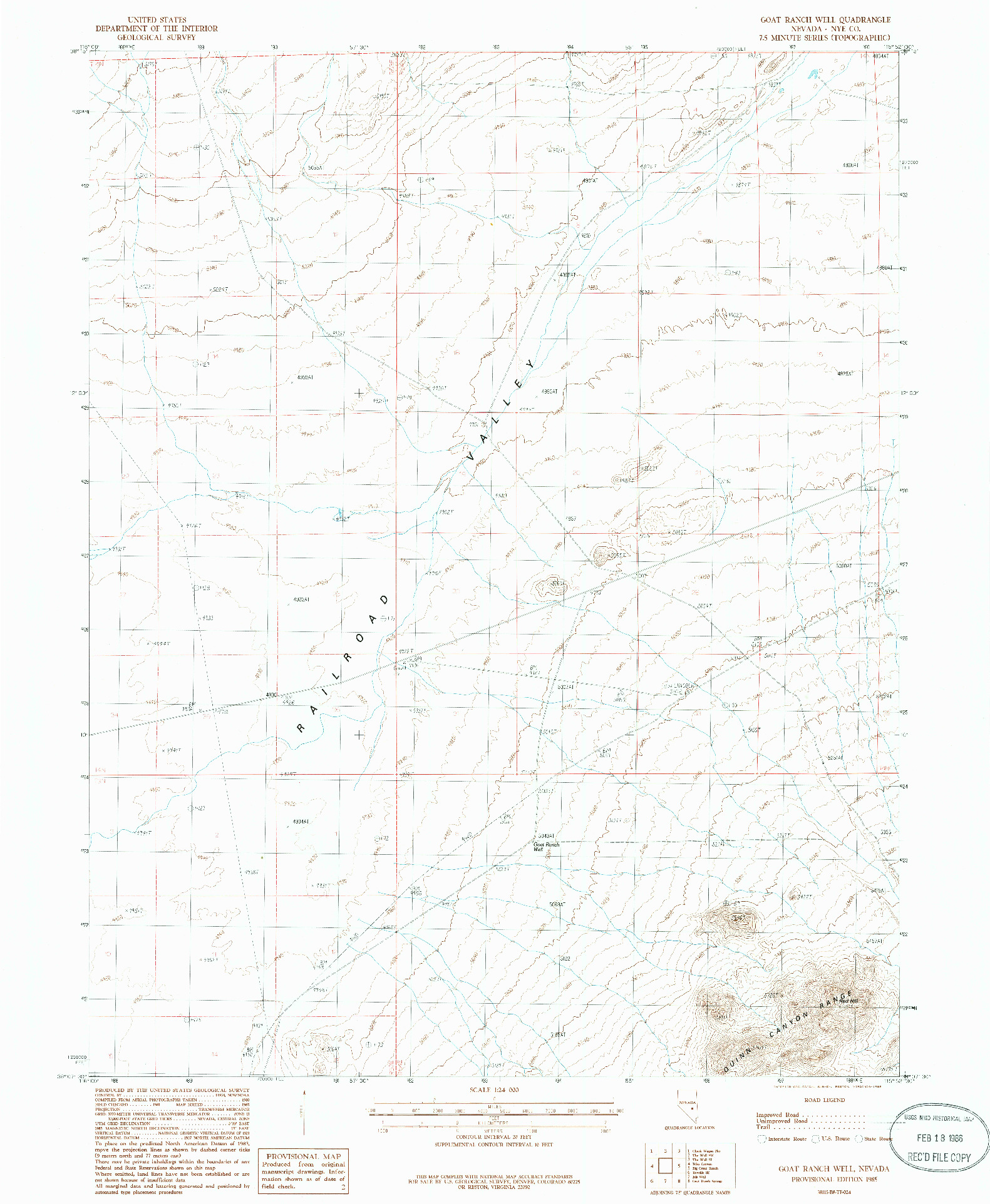 USGS 1:24000-SCALE QUADRANGLE FOR GOAT RANCH WELL, NV 1985