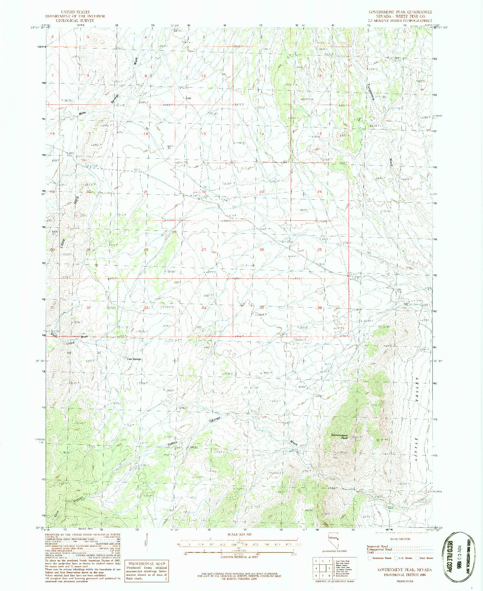 USGS 1:24000-SCALE QUADRANGLE FOR GOVERNMENT PEAK, NV 1986