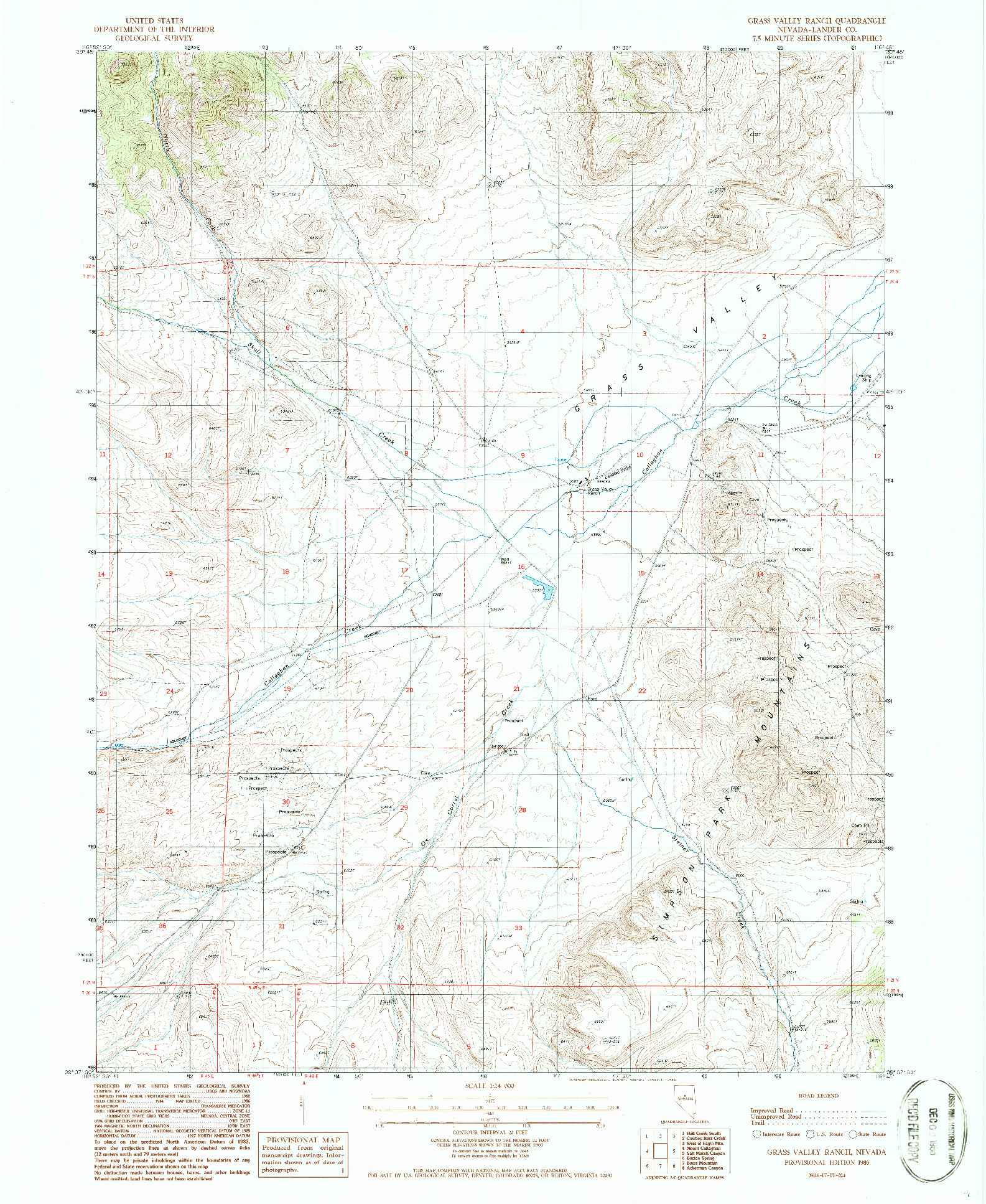 USGS 1:24000-SCALE QUADRANGLE FOR GRASS VALLEY RANCH, NV 1986