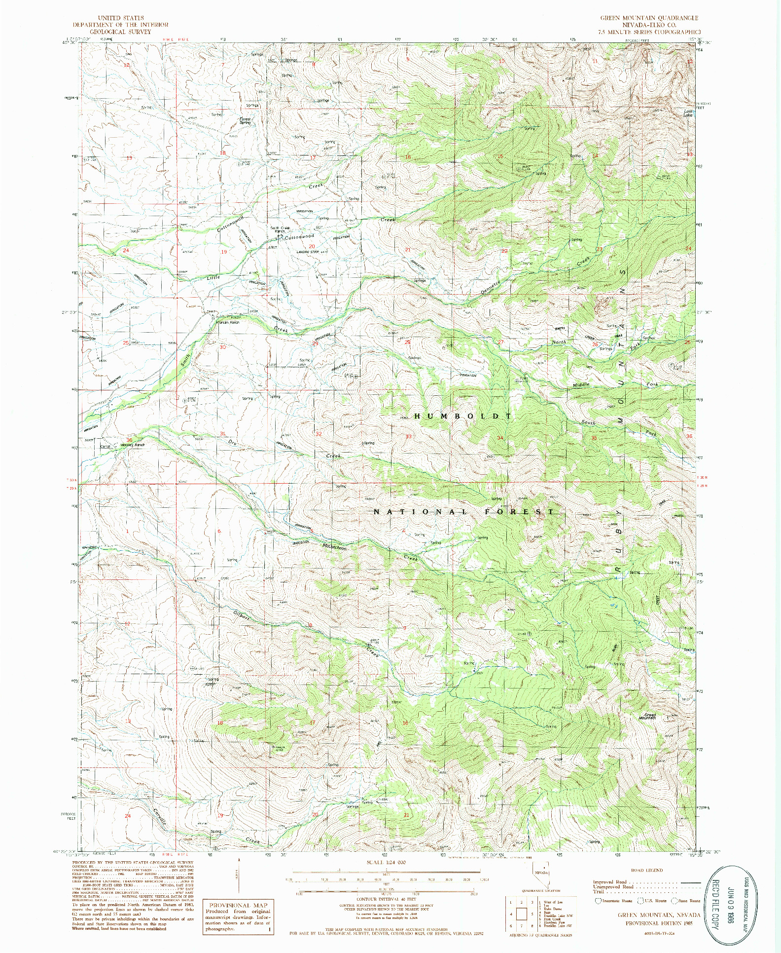 USGS 1:24000-SCALE QUADRANGLE FOR GREEN MOUNTAIN, NV 1985