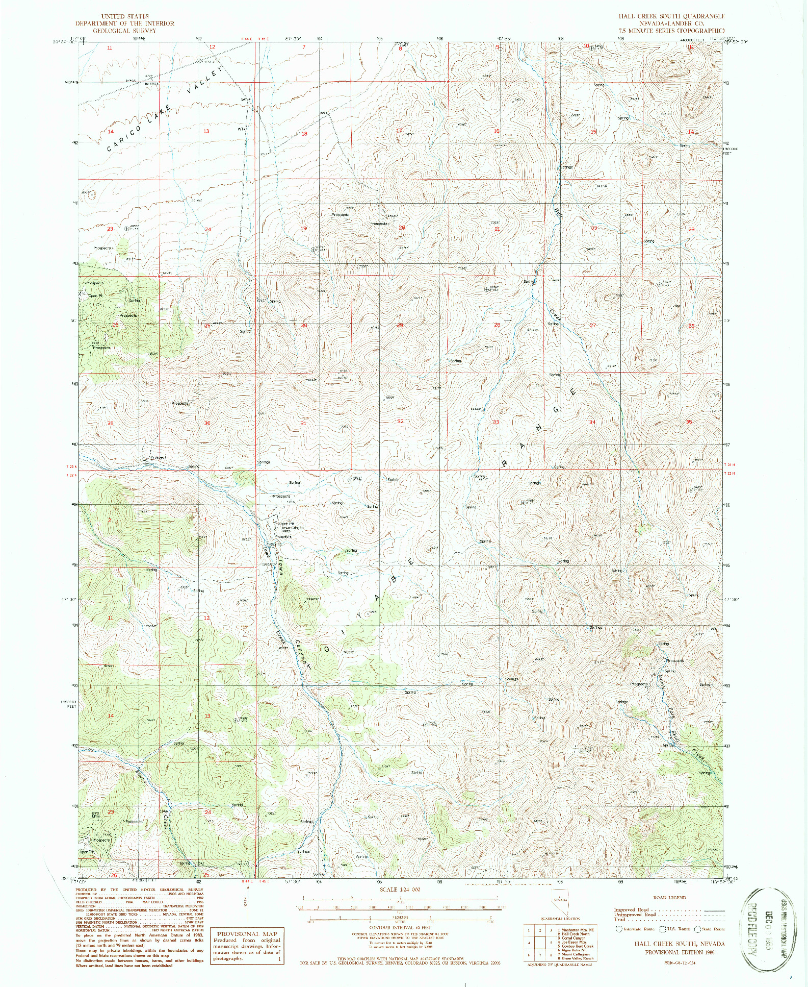 USGS 1:24000-SCALE QUADRANGLE FOR HALL CREEK SOUTH, NV 1986