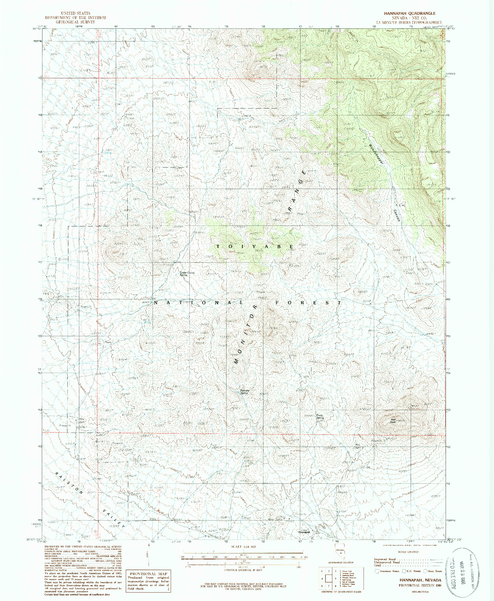 USGS 1:24000-SCALE QUADRANGLE FOR HANNAPAH, NV 1986