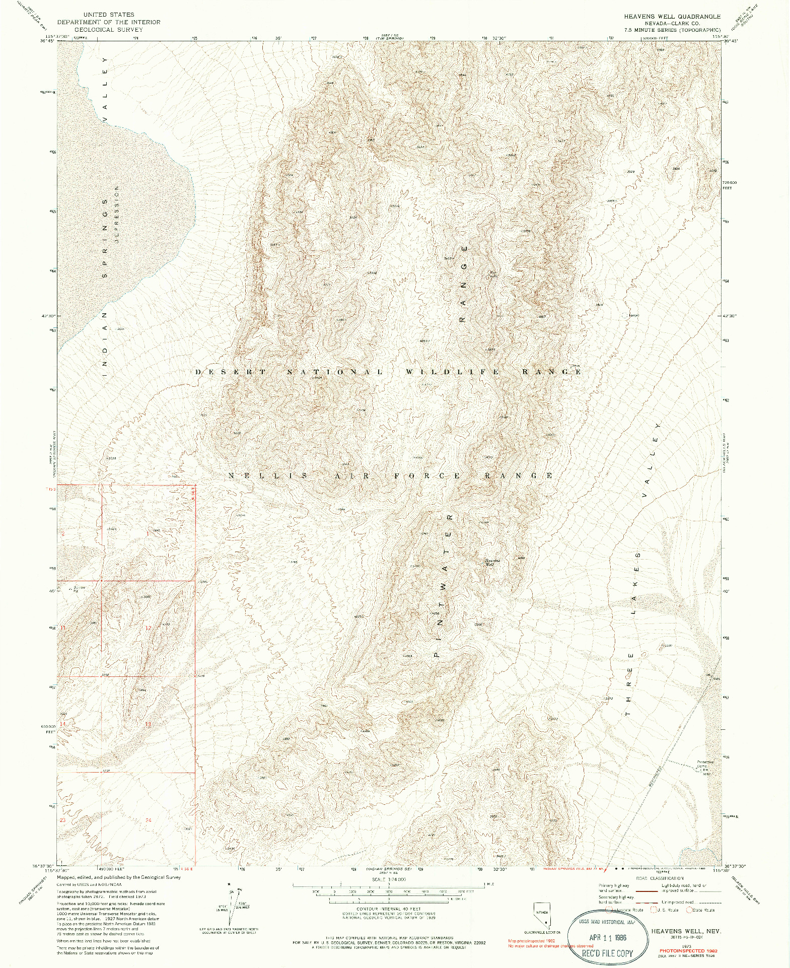 USGS 1:24000-SCALE QUADRANGLE FOR HEAVENS WELL, NV 1973
