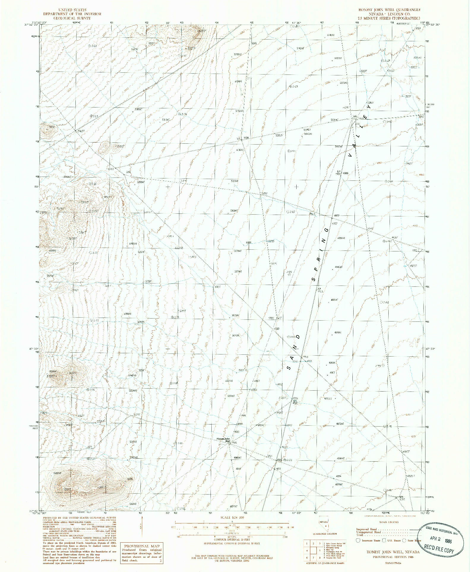 USGS 1:24000-SCALE QUADRANGLE FOR HONEST JOHN WELL, NV 1986
