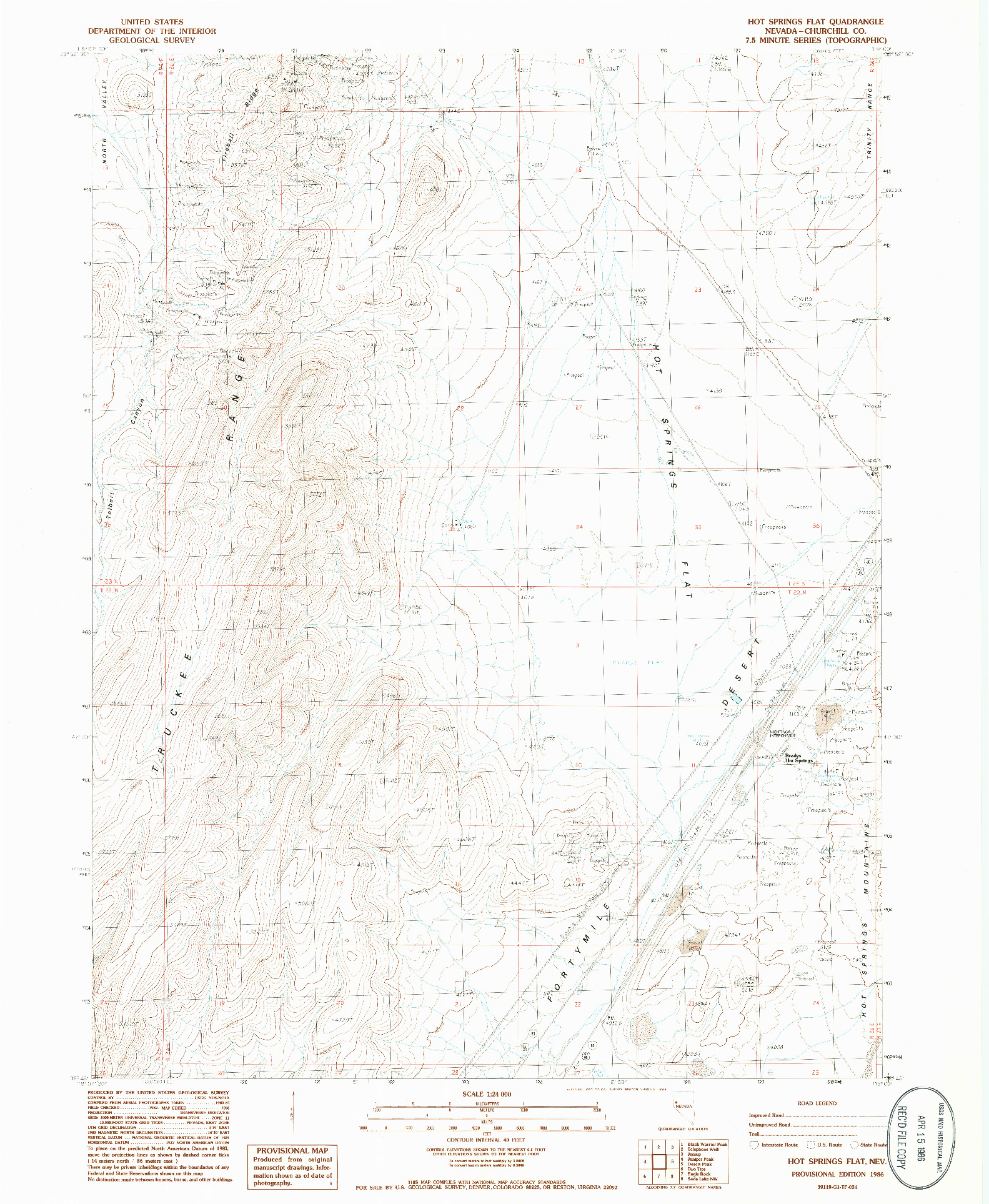 USGS 1:24000-SCALE QUADRANGLE FOR HOT SPRINGS FLAT, NV 1986