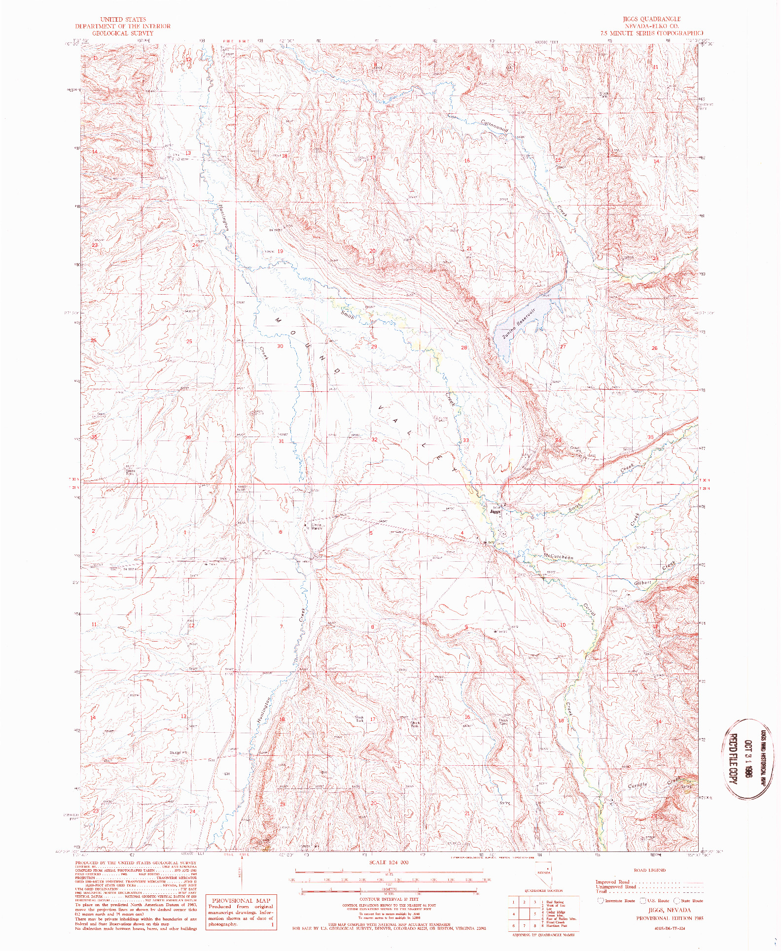 USGS 1:24000-SCALE QUADRANGLE FOR JIGGS, NV 1985