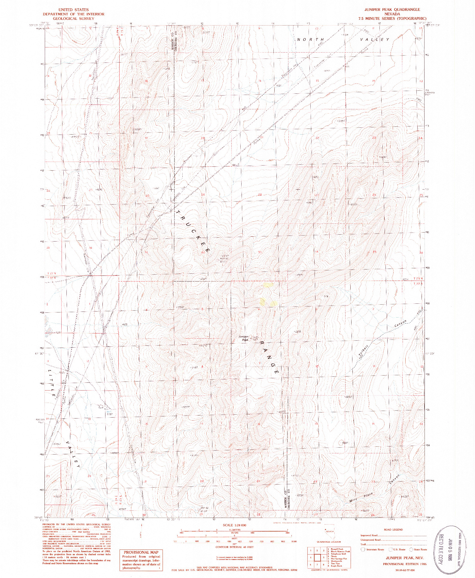 USGS 1:24000-SCALE QUADRANGLE FOR JUNIPER PEAK, NV 1986