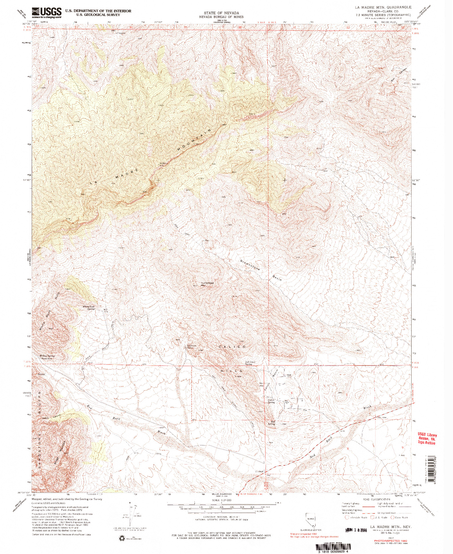 USGS 1:24000-SCALE QUADRANGLE FOR LA MADRE MTN, NV 1972