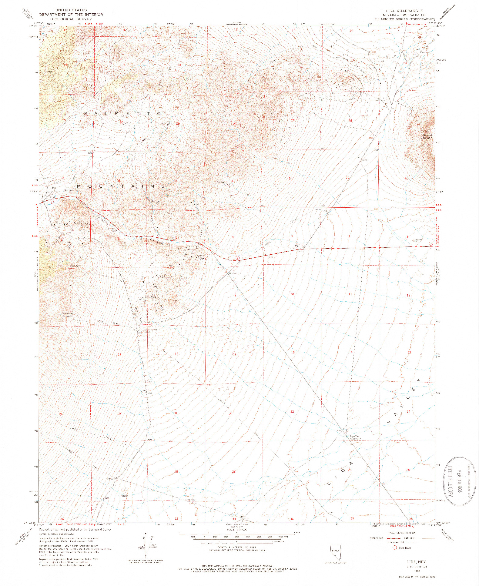 USGS 1:24000-SCALE QUADRANGLE FOR LIDA, NV 1968