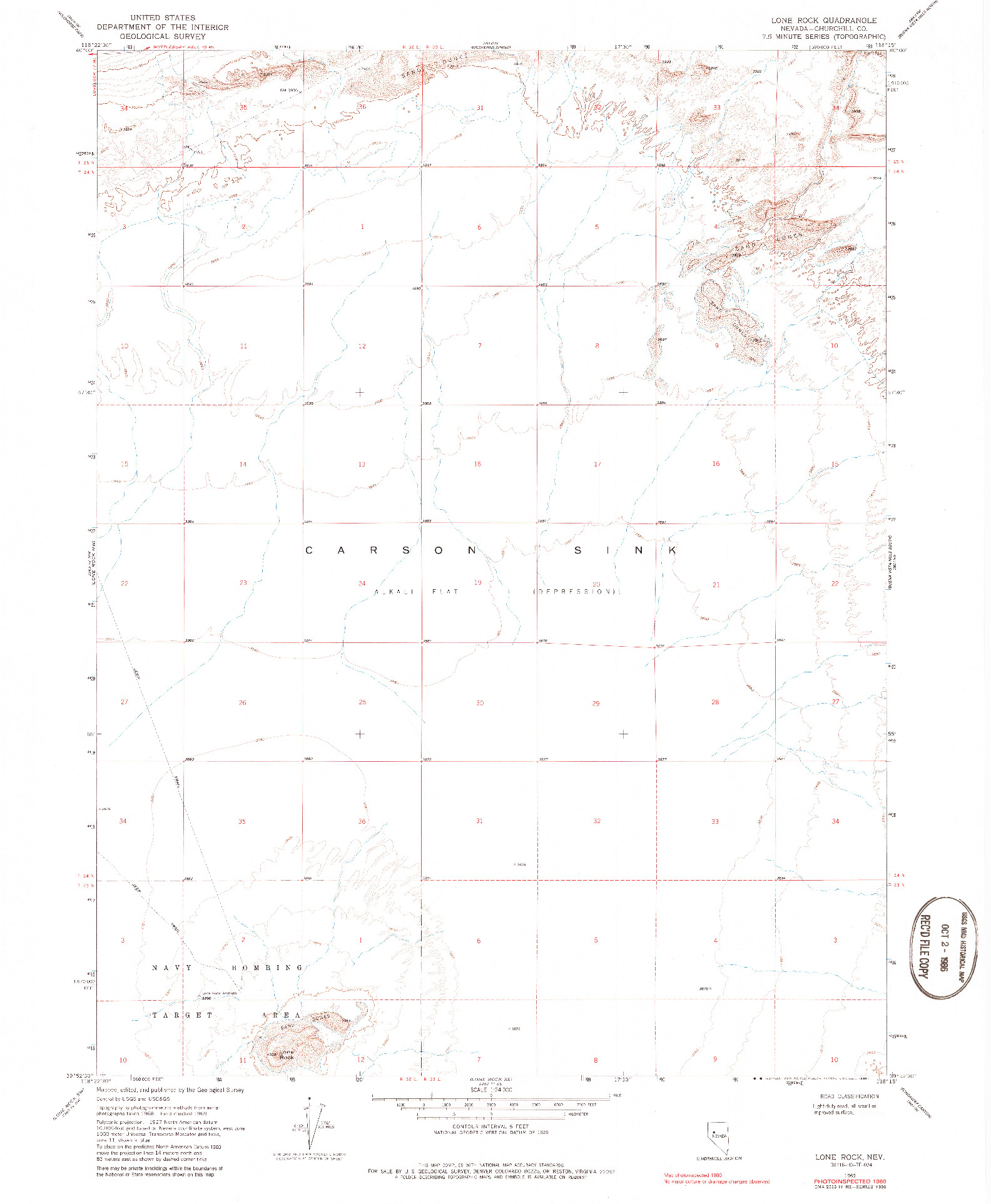 USGS 1:24000-SCALE QUADRANGLE FOR LONE ROCK, NV 1969