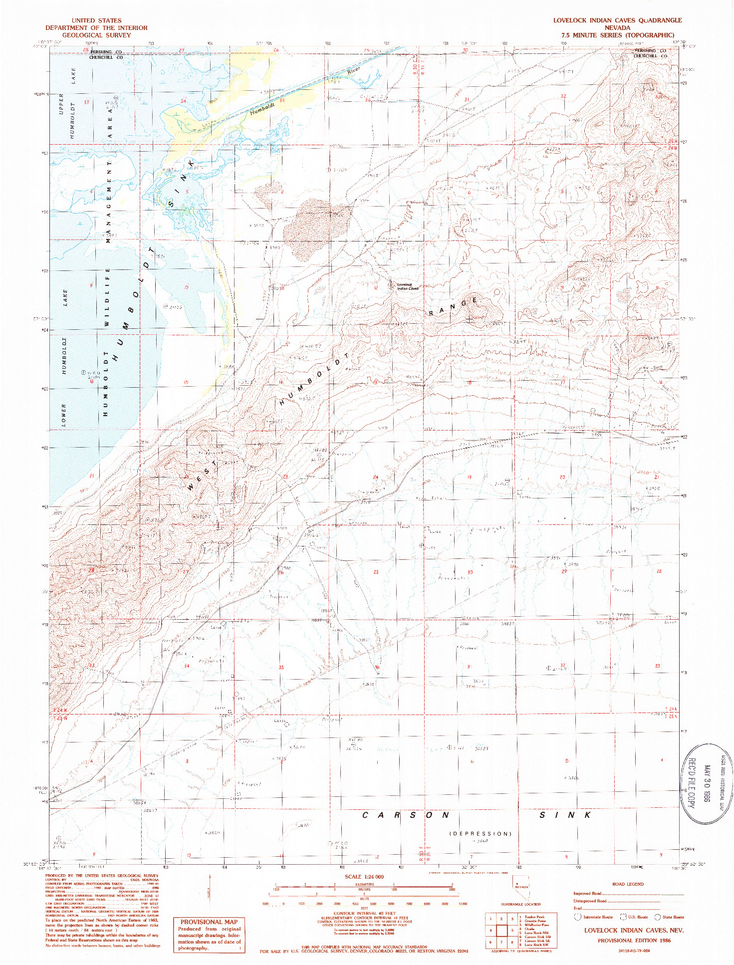 USGS 1:24000-SCALE QUADRANGLE FOR LOVELOCK INDIAN CAVES, NV 1986
