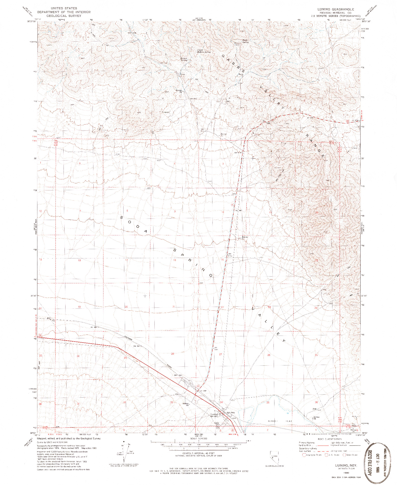 USGS 1:24000-SCALE QUADRANGLE FOR LUNING, NV 1980
