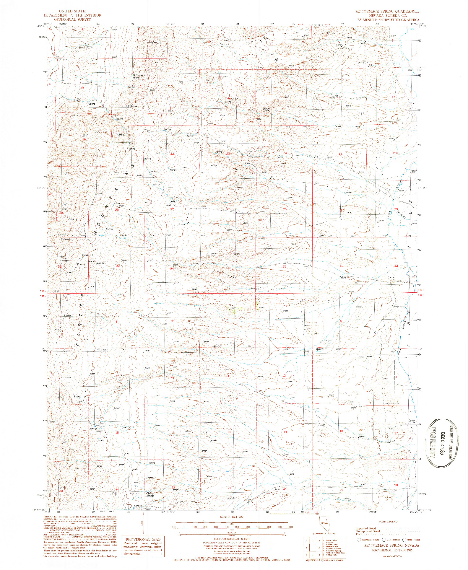 USGS 1:24000-SCALE QUADRANGLE FOR MCCORMACK SPRING, NV 1985