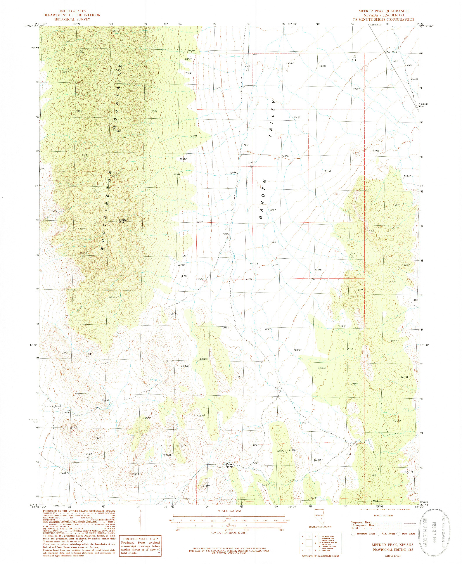 USGS 1:24000-SCALE QUADRANGLE FOR MEEKER PEAK, NV 1985