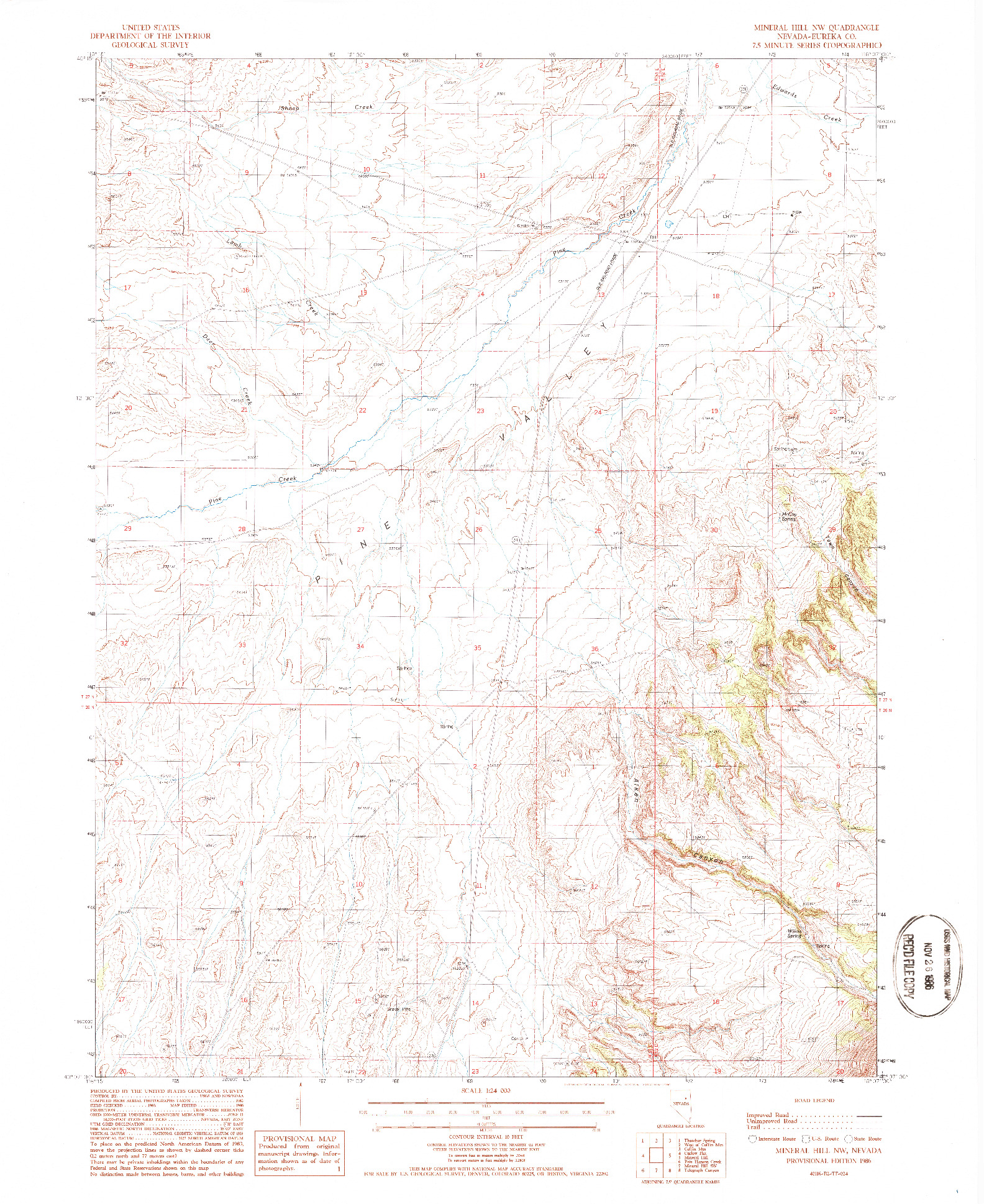 USGS 1:24000-SCALE QUADRANGLE FOR MINERAL HILL NW, NV 1986