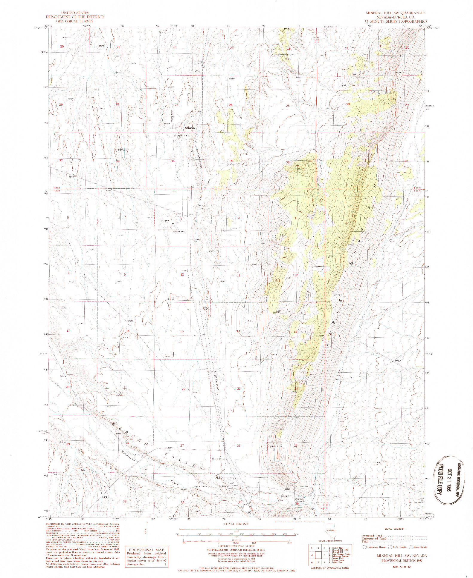 USGS 1:24000-SCALE QUADRANGLE FOR MINERAL HILL SW, NV 1986