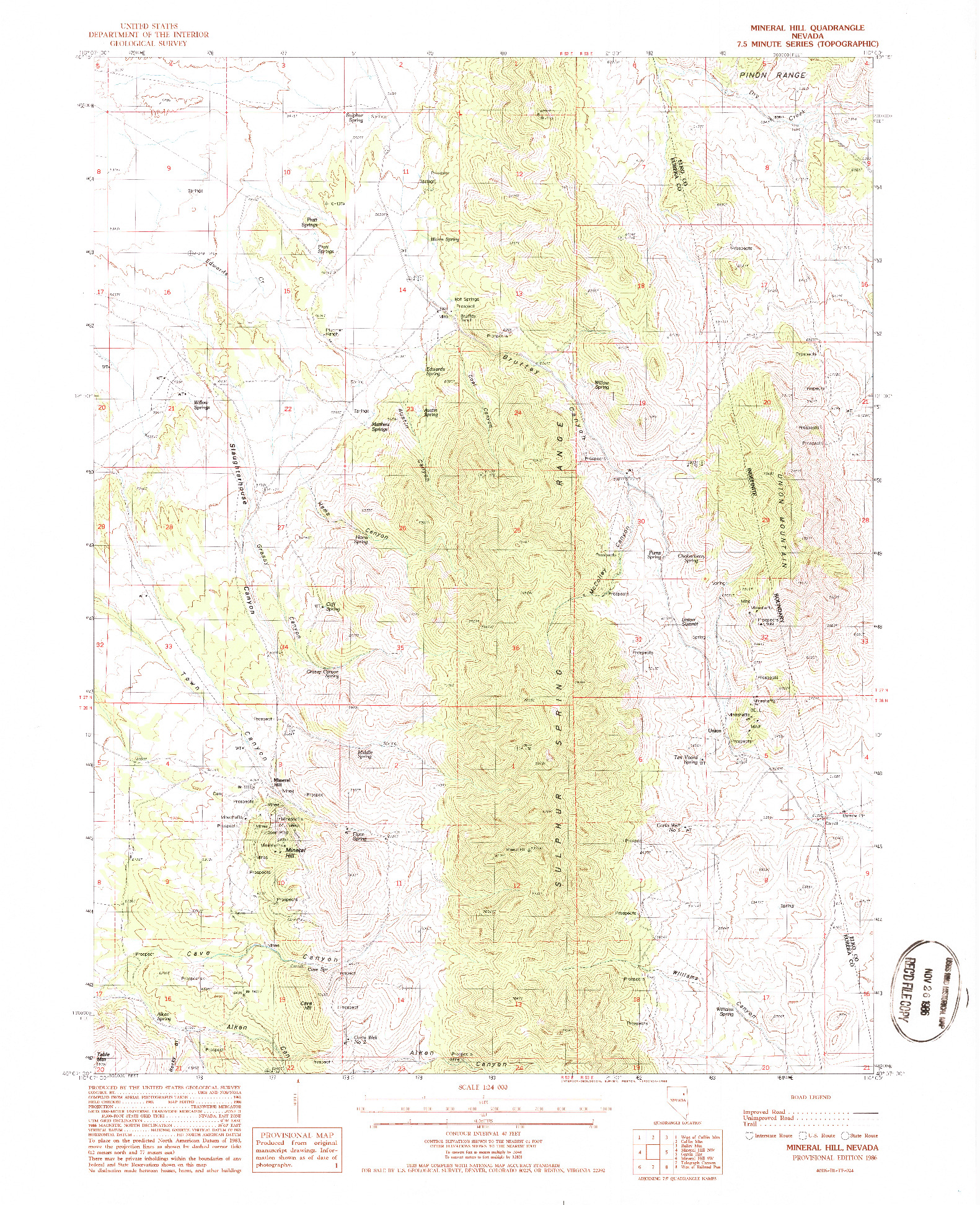 USGS 1:24000-SCALE QUADRANGLE FOR MINERAL HILL, NV 1986