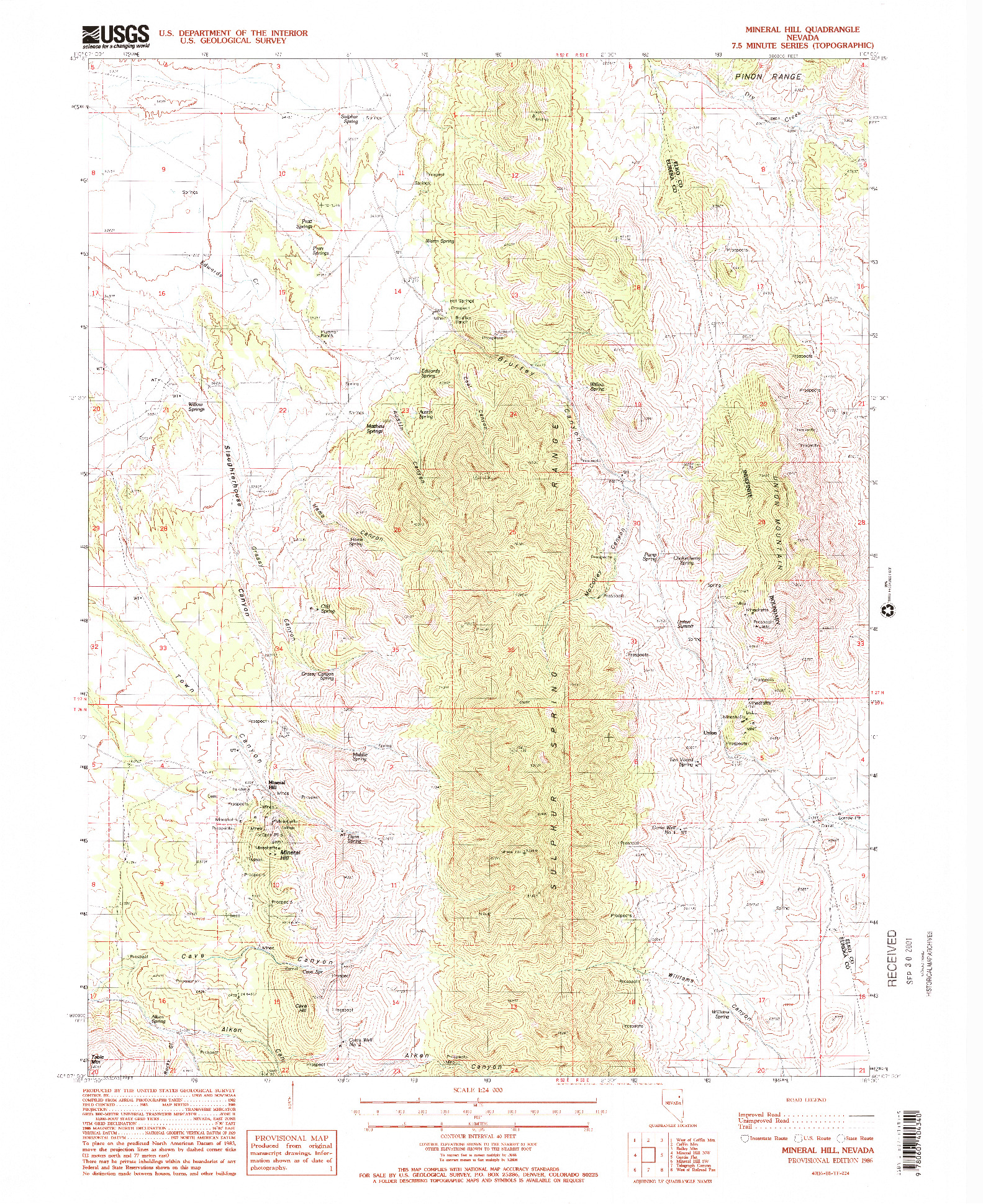 USGS 1:24000-SCALE QUADRANGLE FOR MINERAL HILL, NV 1986