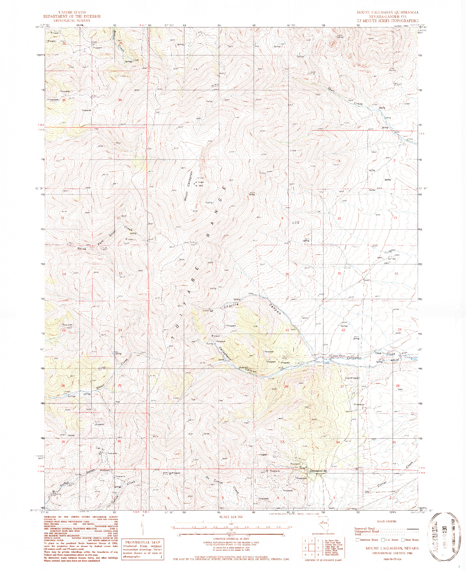 USGS 1:24000-SCALE QUADRANGLE FOR MOUNT CALLAGHAN, NV 1986