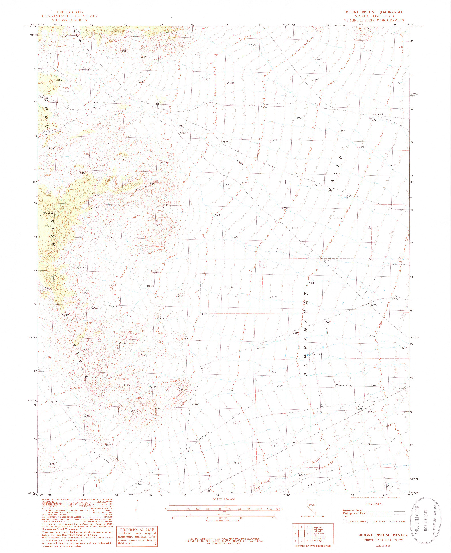 USGS 1:24000-SCALE QUADRANGLE FOR MOUNT IRISH SE, NV 1985