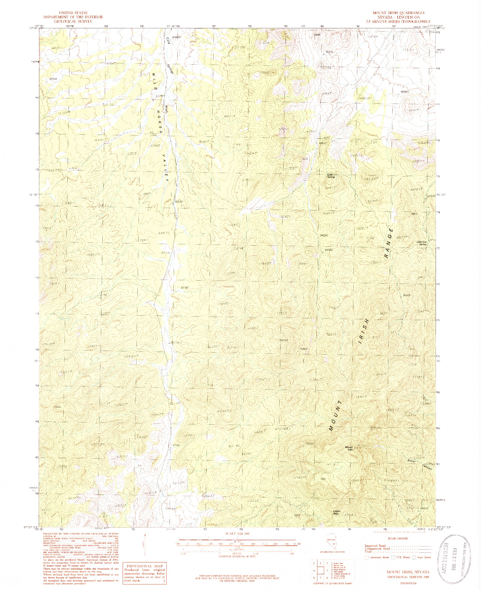 USGS 1:24000-SCALE QUADRANGLE FOR MOUNT IRISH, NV 1985