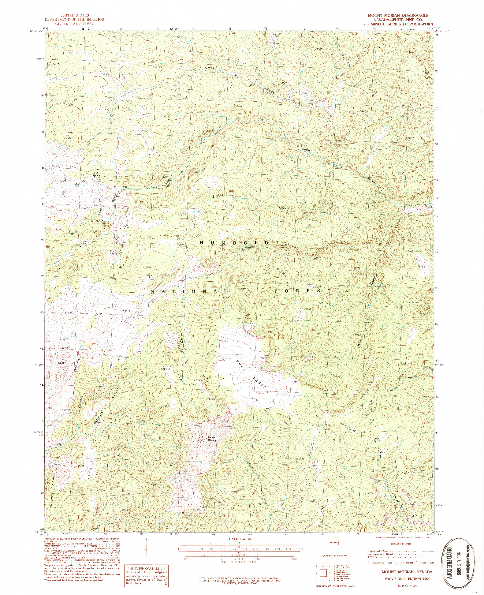 USGS 1:24000-SCALE QUADRANGLE FOR MOUNT MORIAH, NV 1986