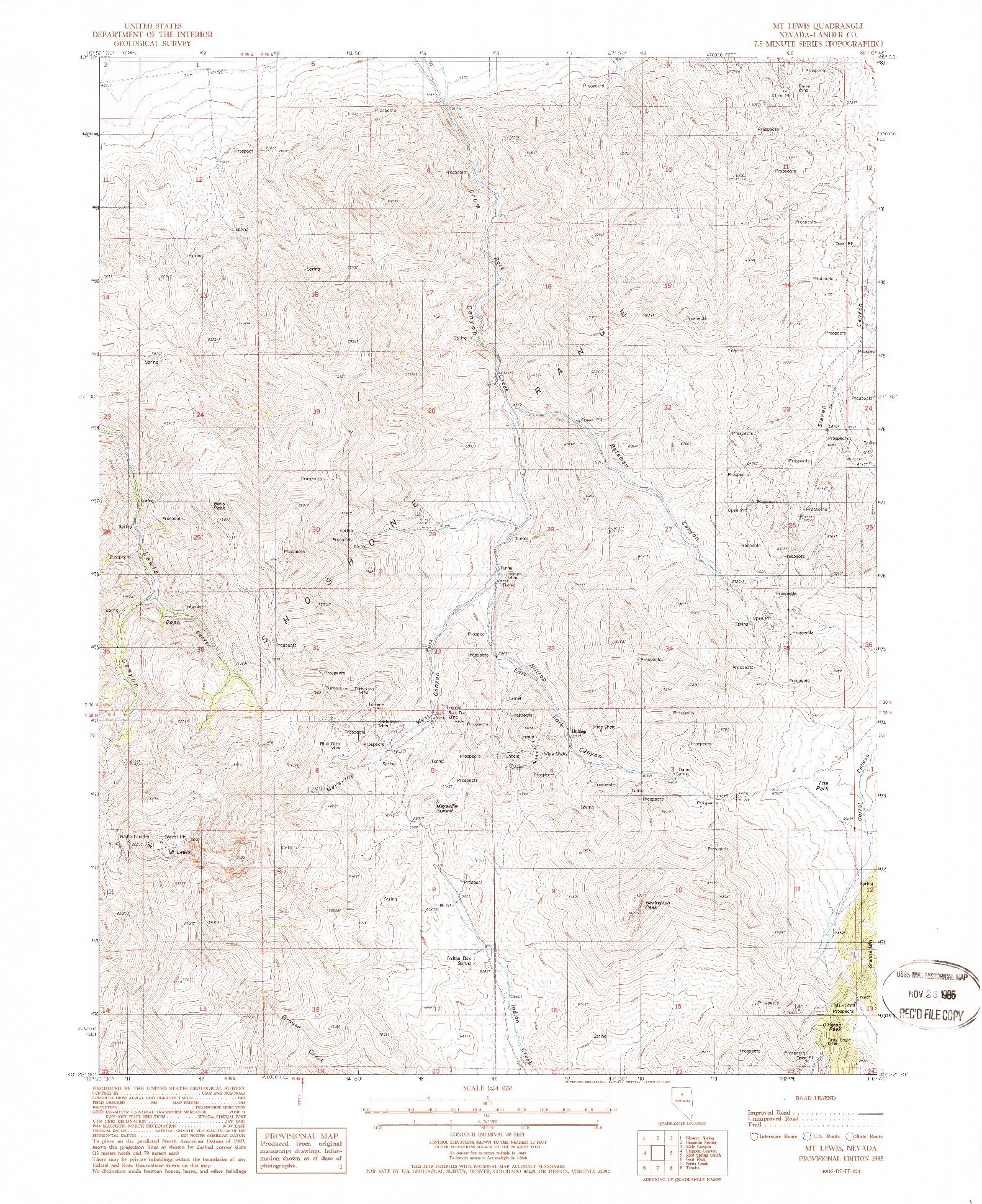 USGS 1:24000-SCALE QUADRANGLE FOR MT. LEWIS, NV 1985