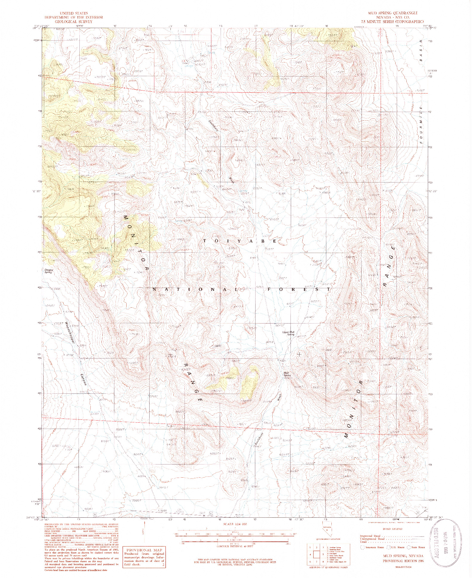 USGS 1:24000-SCALE QUADRANGLE FOR MUD SPRING, NV 1986