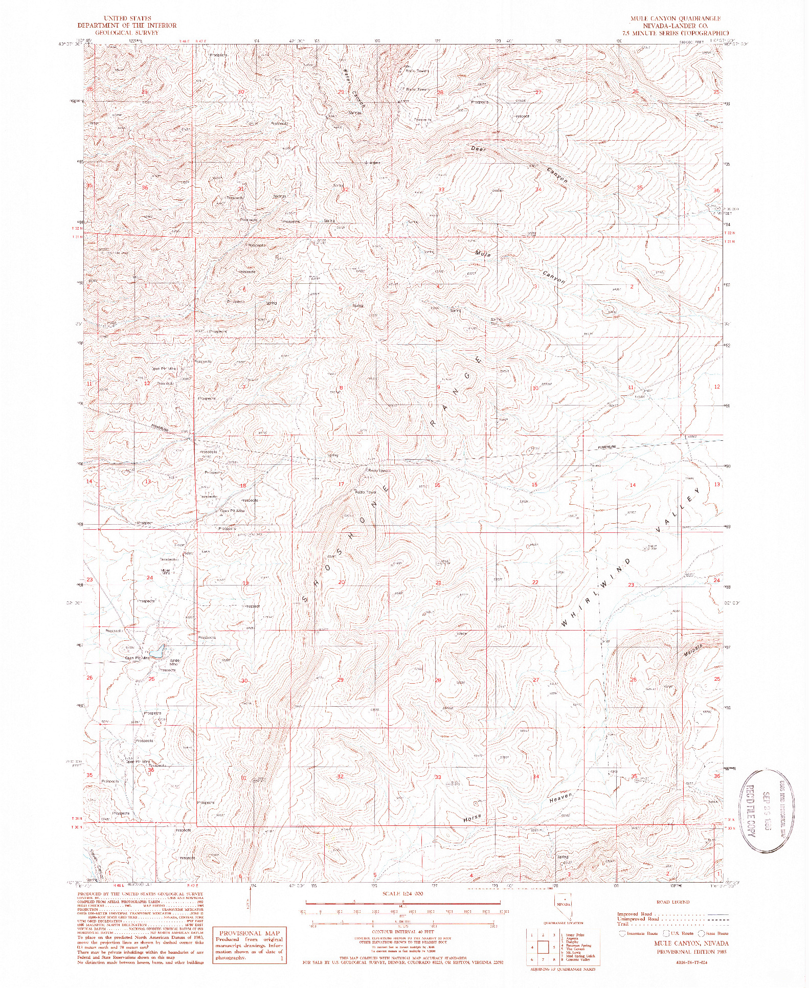 USGS 1:24000-SCALE QUADRANGLE FOR MULE CANYON, NV 1985
