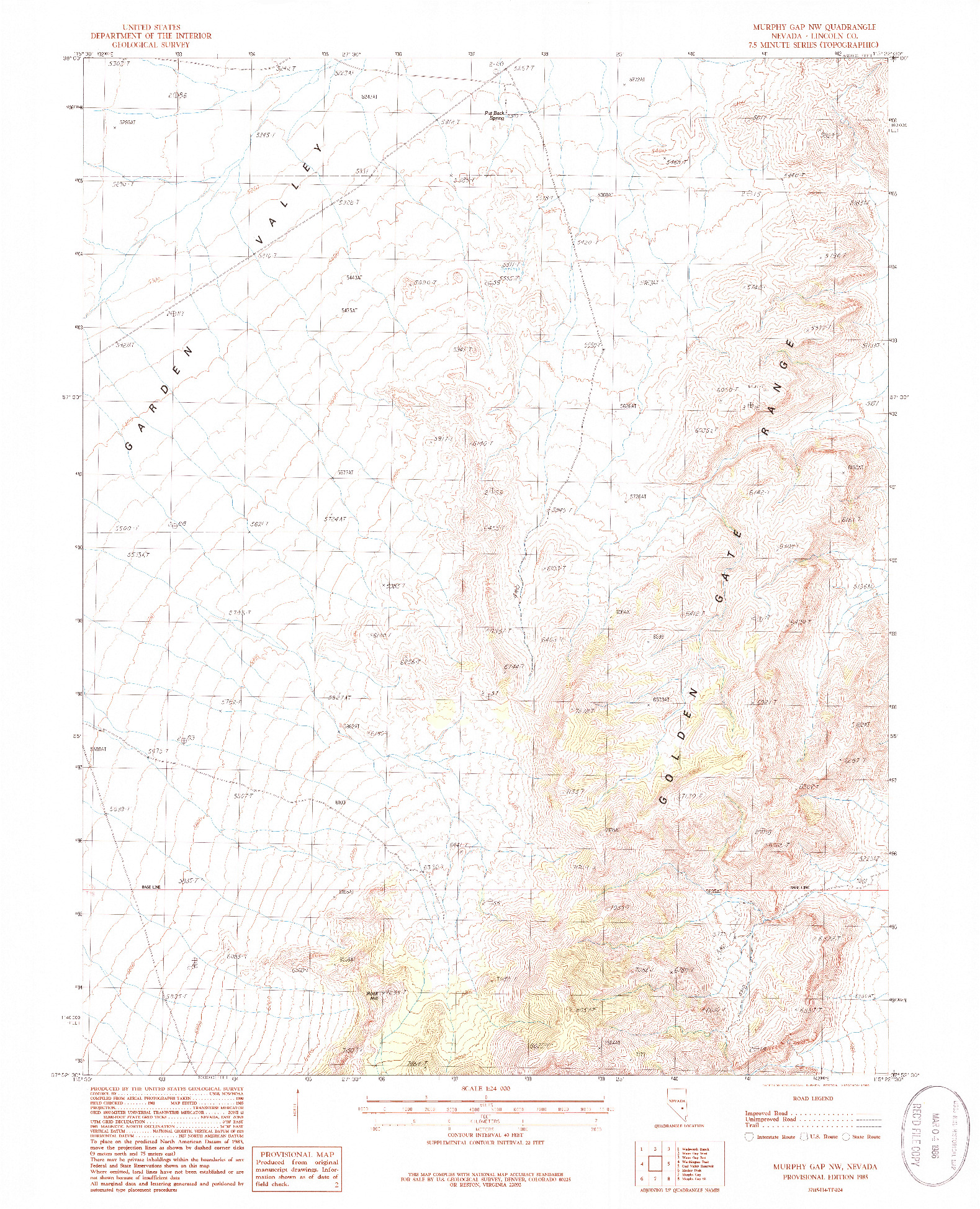 USGS 1:24000-SCALE QUADRANGLE FOR MURPHY GAP NW, NV 1985