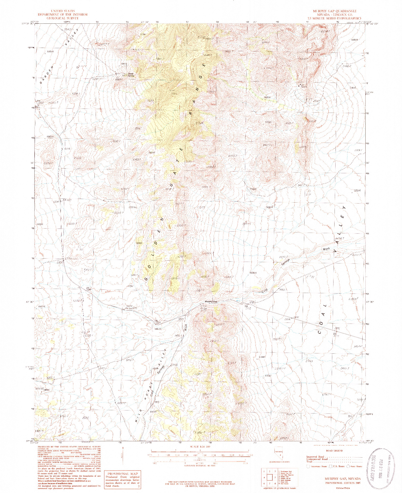 USGS 1:24000-SCALE QUADRANGLE FOR MURPHY GAP, NV 1985